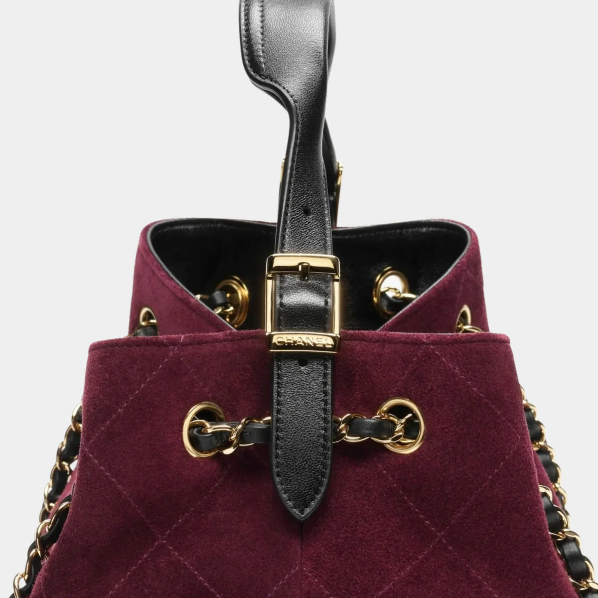 Chanel Small Tote Bag Suede Calfskin Shiny Lambskin &amp; Gold-Tone Metal Burgundy &amp; black