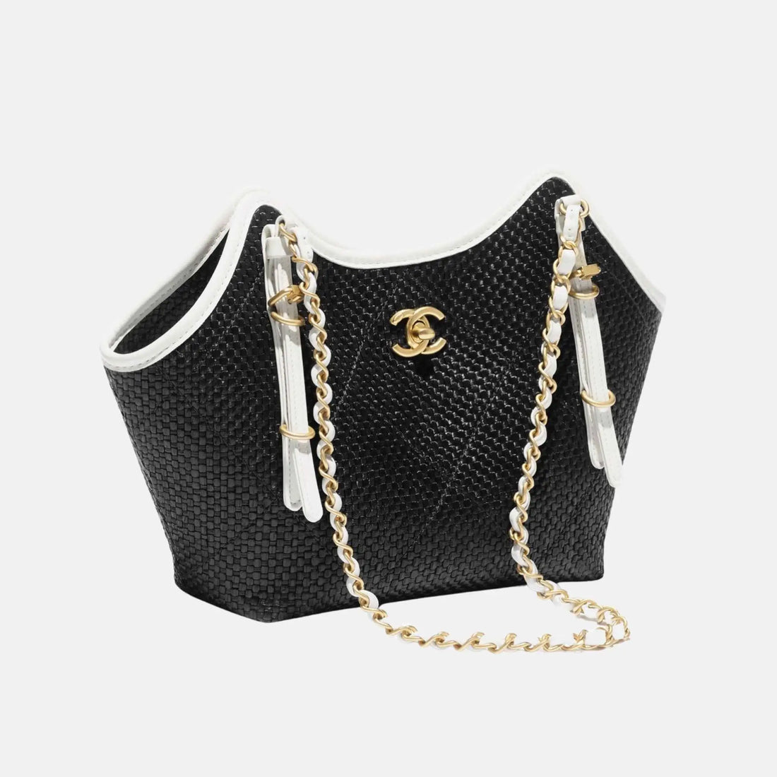 Chanel Small Tote in Braided Raffia Calfskin and Gold Tone Metal, Side