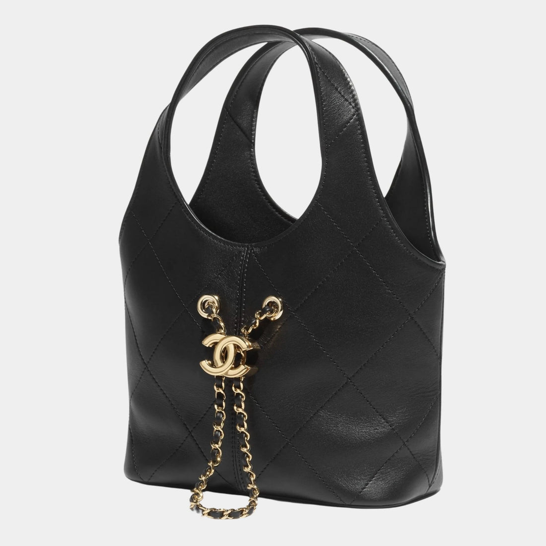 Chanel Small Tote Calfskin & Gold Tone Metal Black, Side