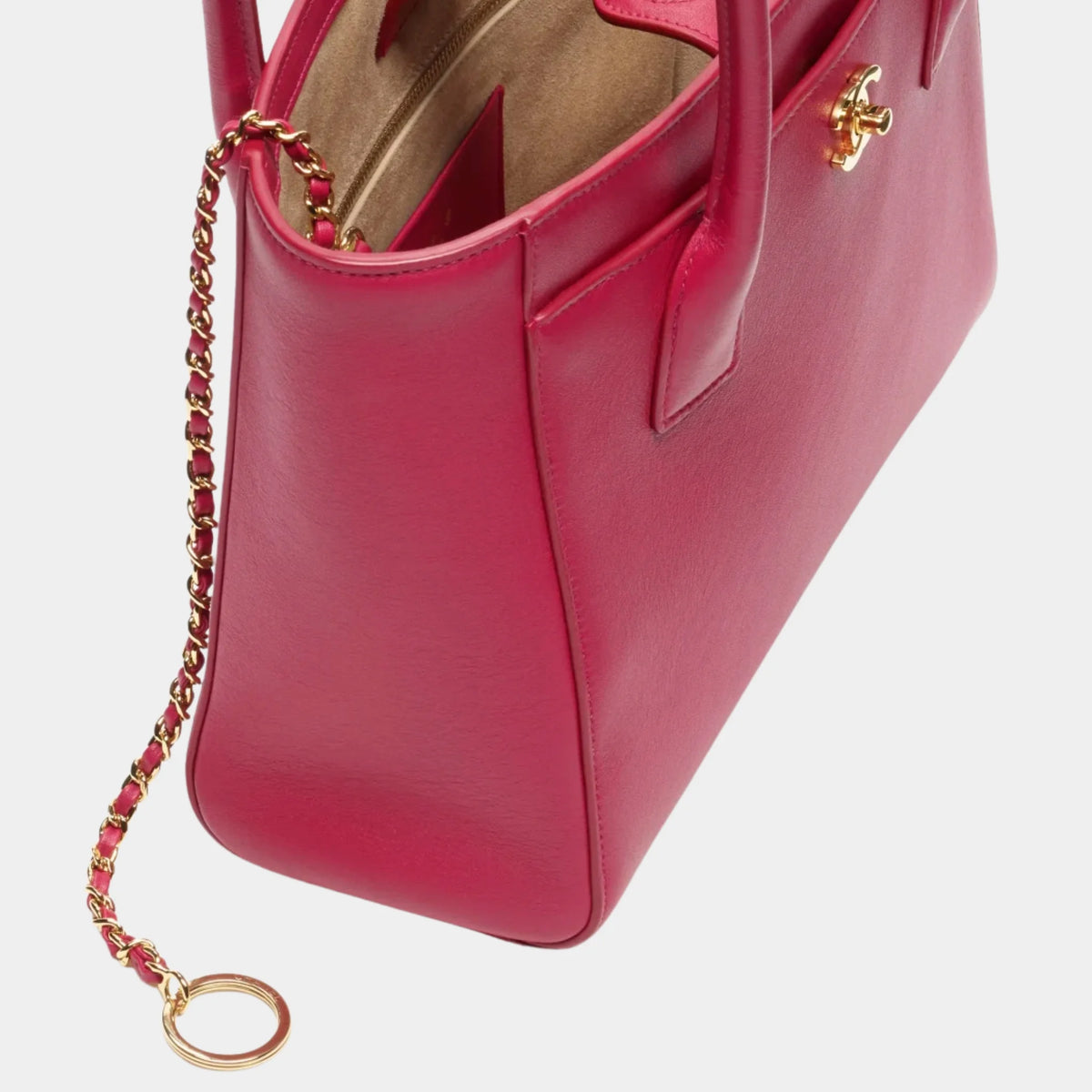 Chanel Small Tote Calfskin &amp; Gold-Tone Metal Fuchsia, Side