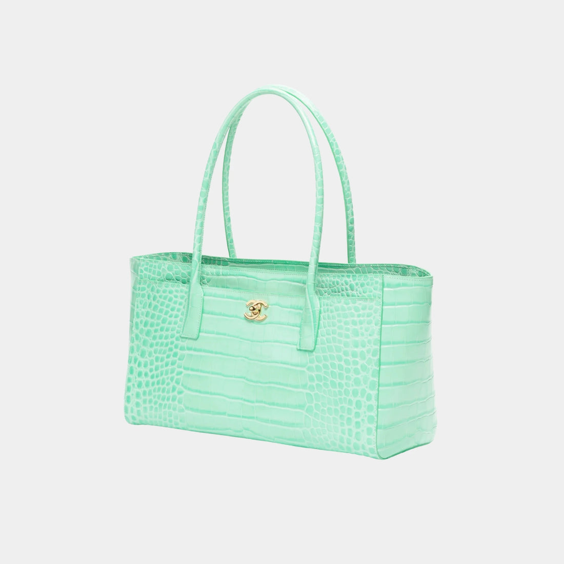 Chanel Small Tote in Crocodile Embossed Calfskin & Gold-Tone Metal, Green, Front