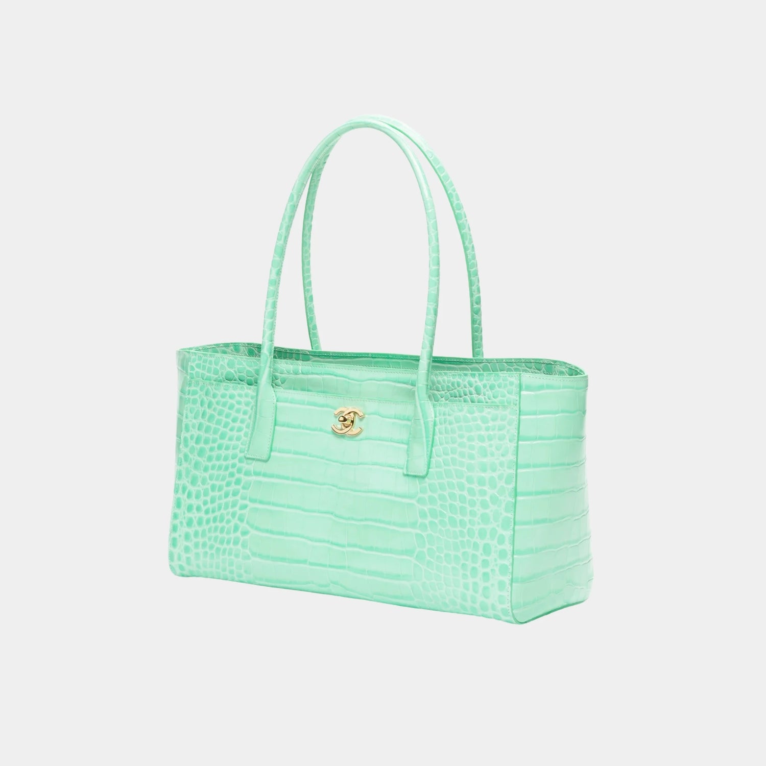 Chanel Small Tote in Crocodile Embossed Calfskin &amp; Gold-Tone Metal, Green, Front