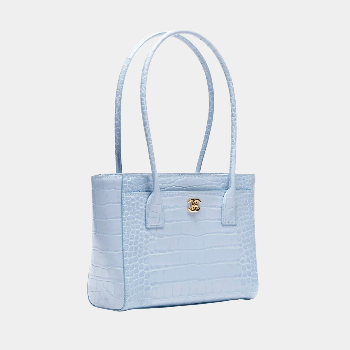 Chanel Small Tote Crocodile Embossed Calfskin Light Blue