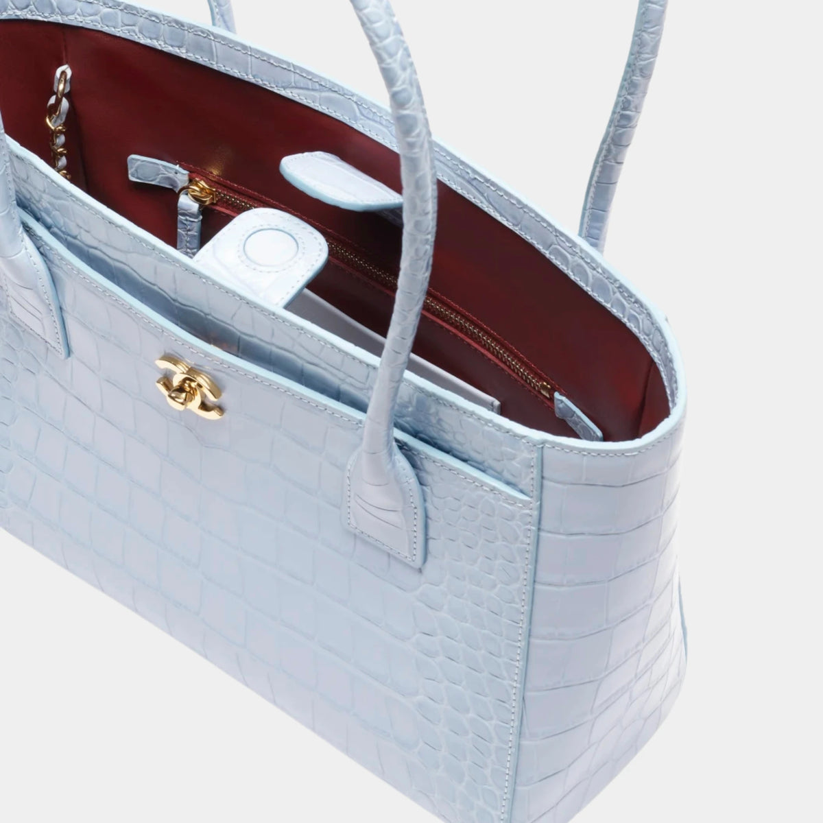 Chanel Small Tote Crocodile Embossed Calfskin Light Blue