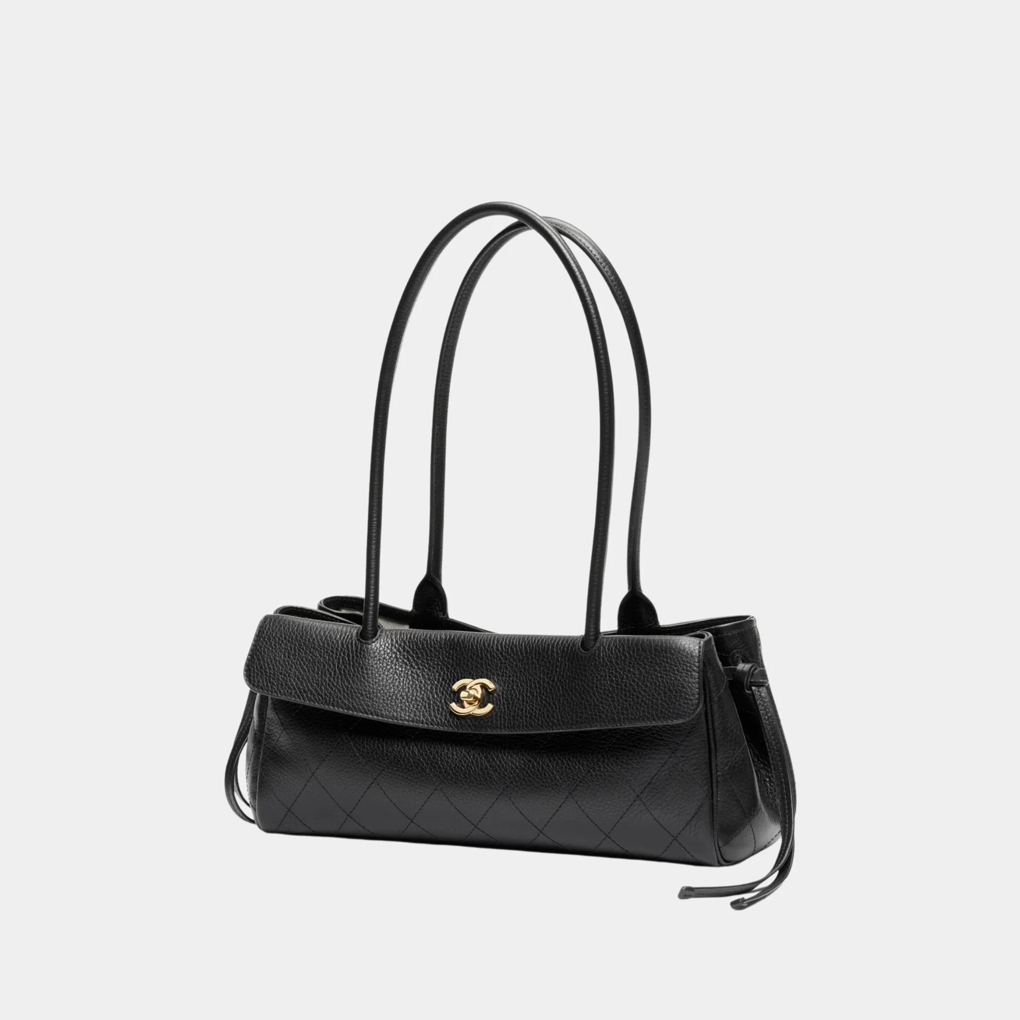 Chanel Small Tote in Grained Calfskin &amp; Gold-Tone Metal, Black, Front