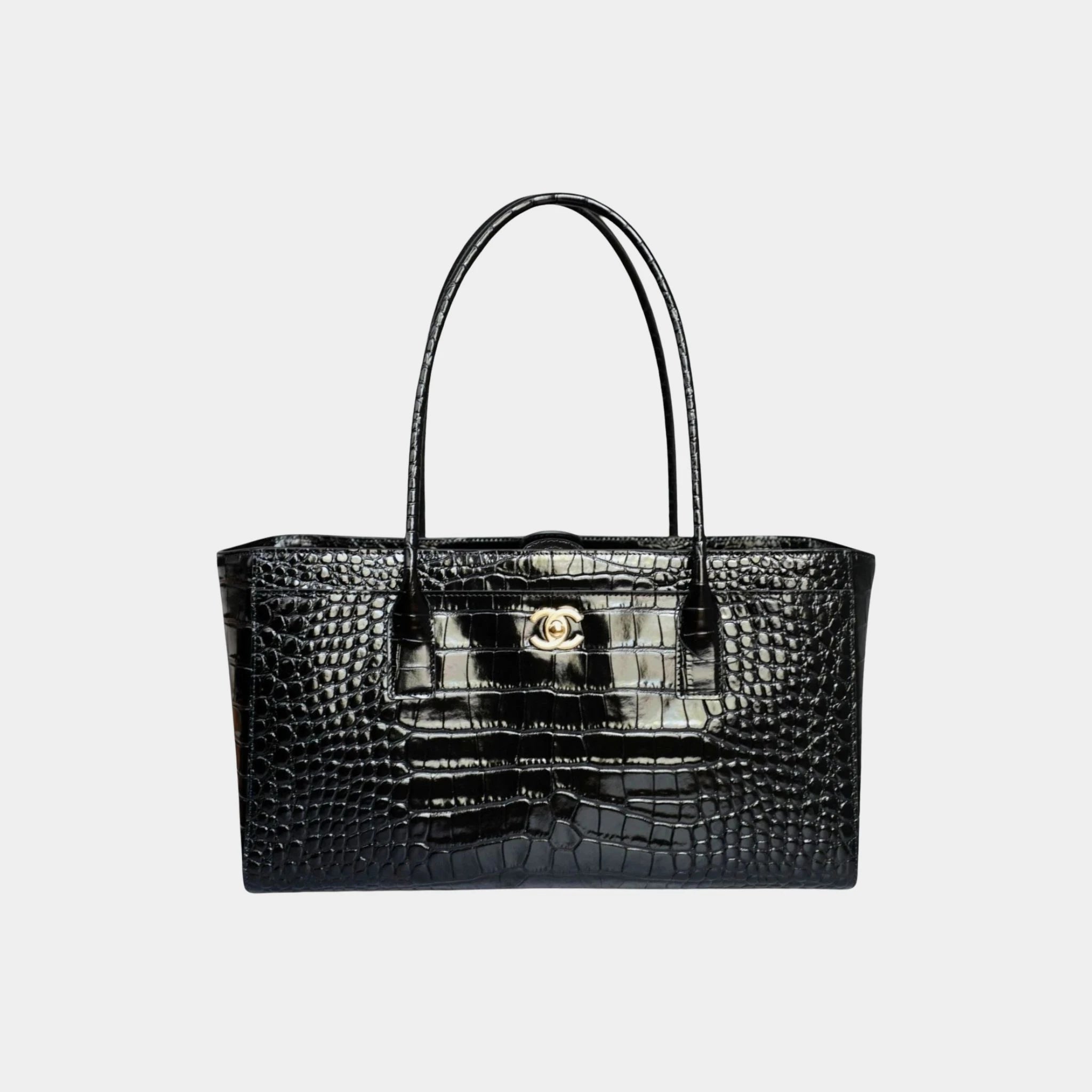 Chanel Small Tote Crocodile Embossed Calfskin &amp; Gold-Tone Metal Black