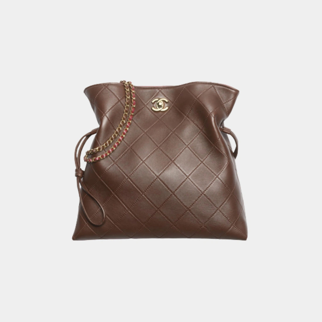 Chanel Small Tote Lambskin Dark Brown ,  Front 