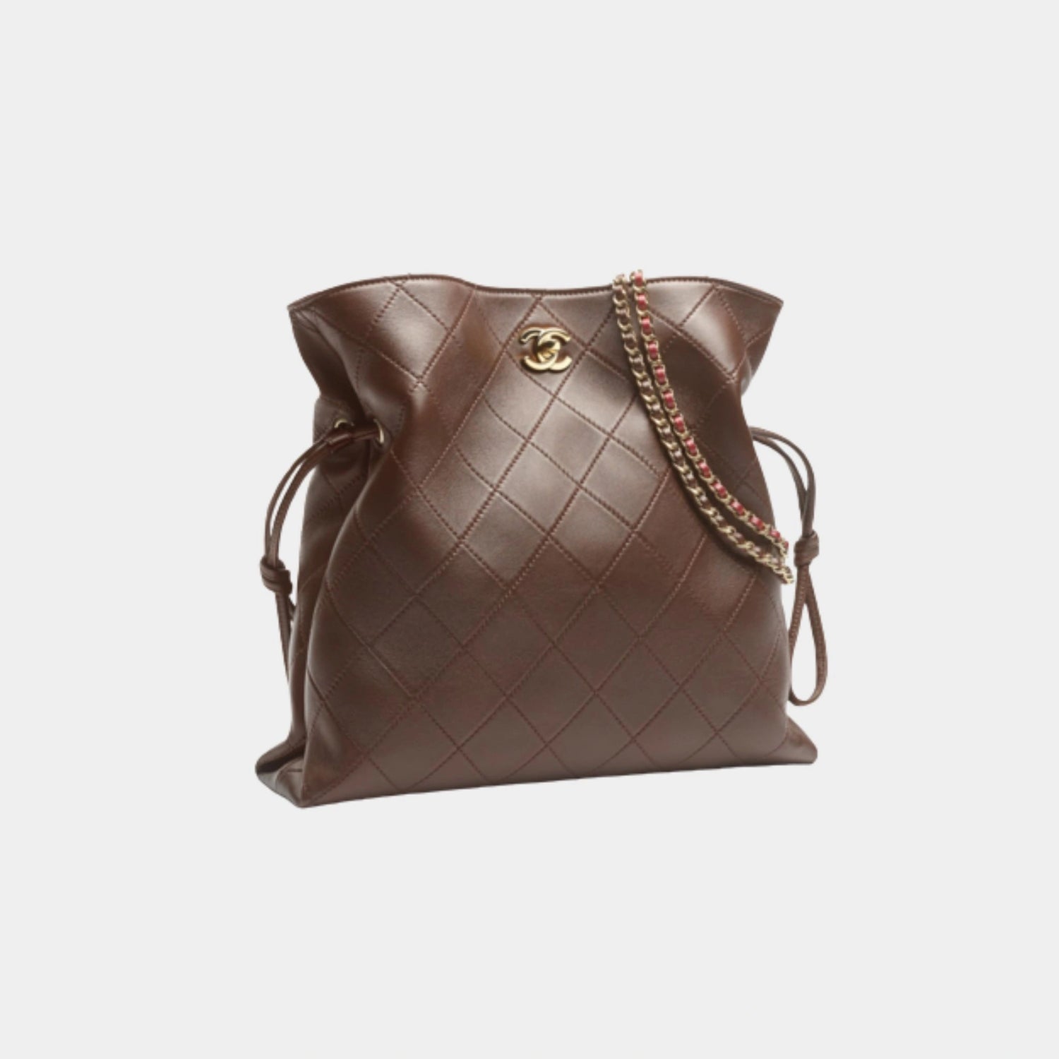 Chanel Small Tote Lambskin Dark Brown ,  Side
