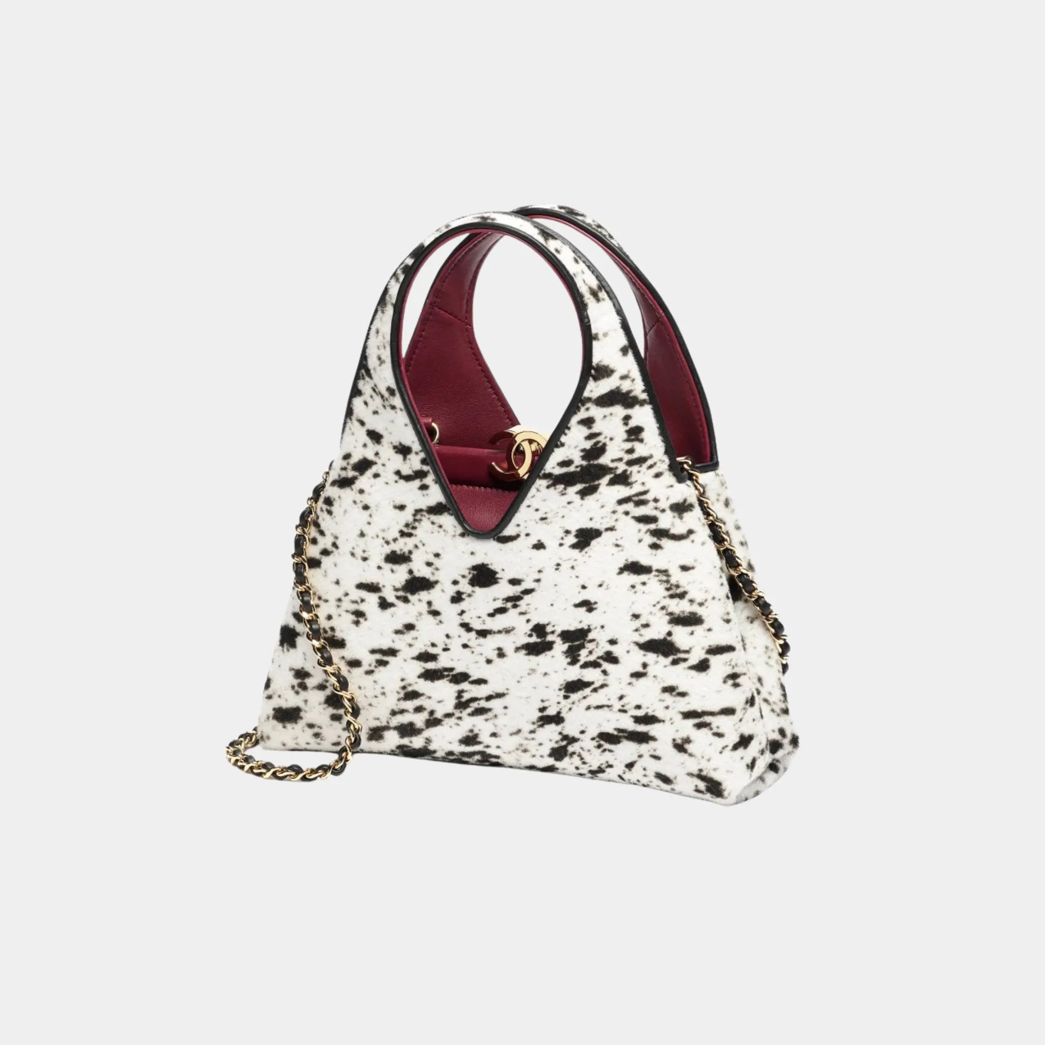 Chanel Small Tote in White &amp; Black Lambskin, Side