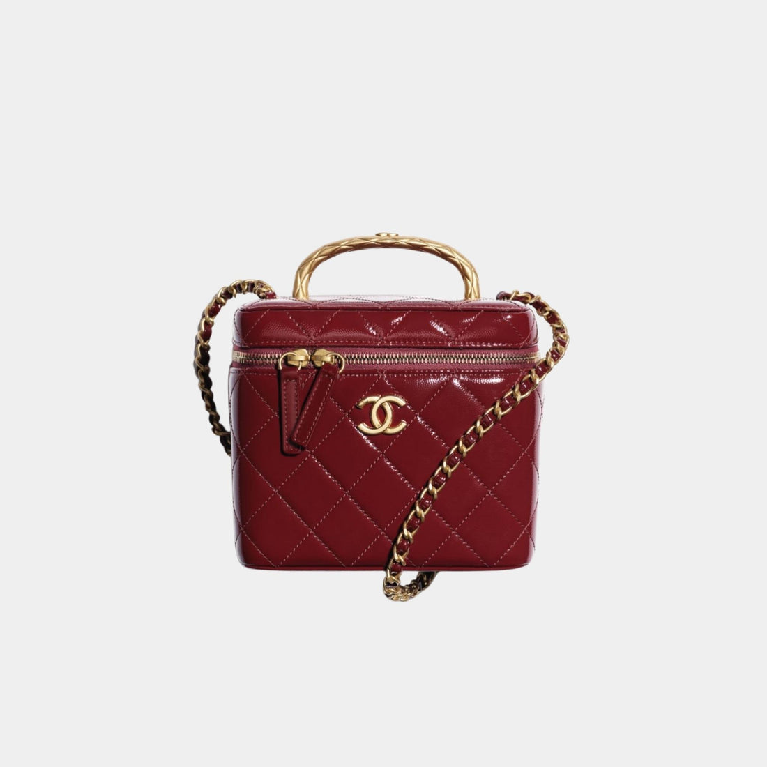 Chanel Small Vanity Case in Grained Patent Calfskin, Burgundy, Front