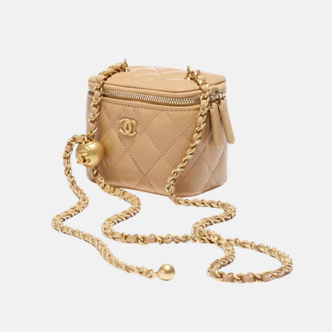 Chanel Small Vanity with Chain in Shiny Lambskin, Beige, Front