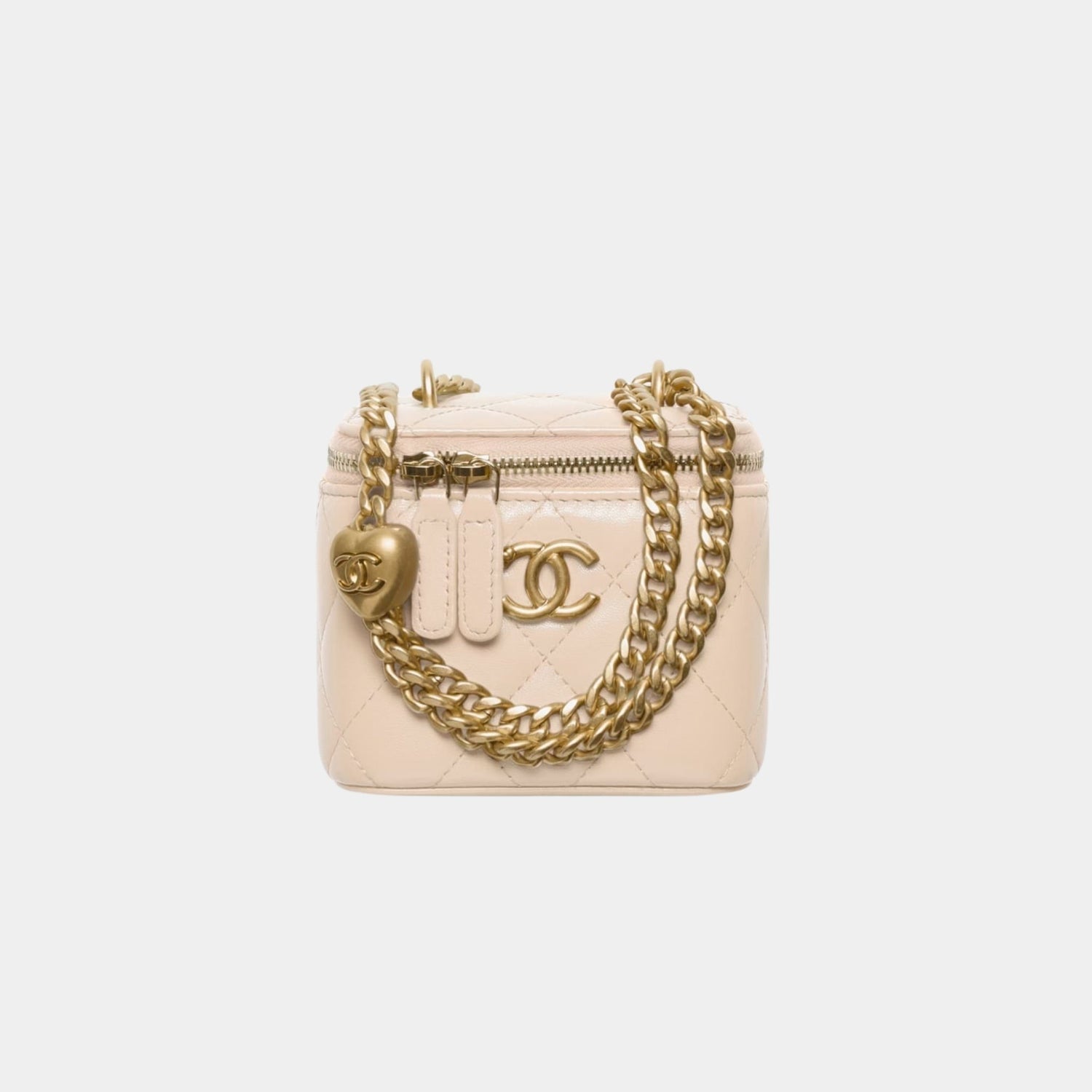 Chanel Small Vanity with Chain in Shiny Lambskin and Gold Tone Metal, Light Beige