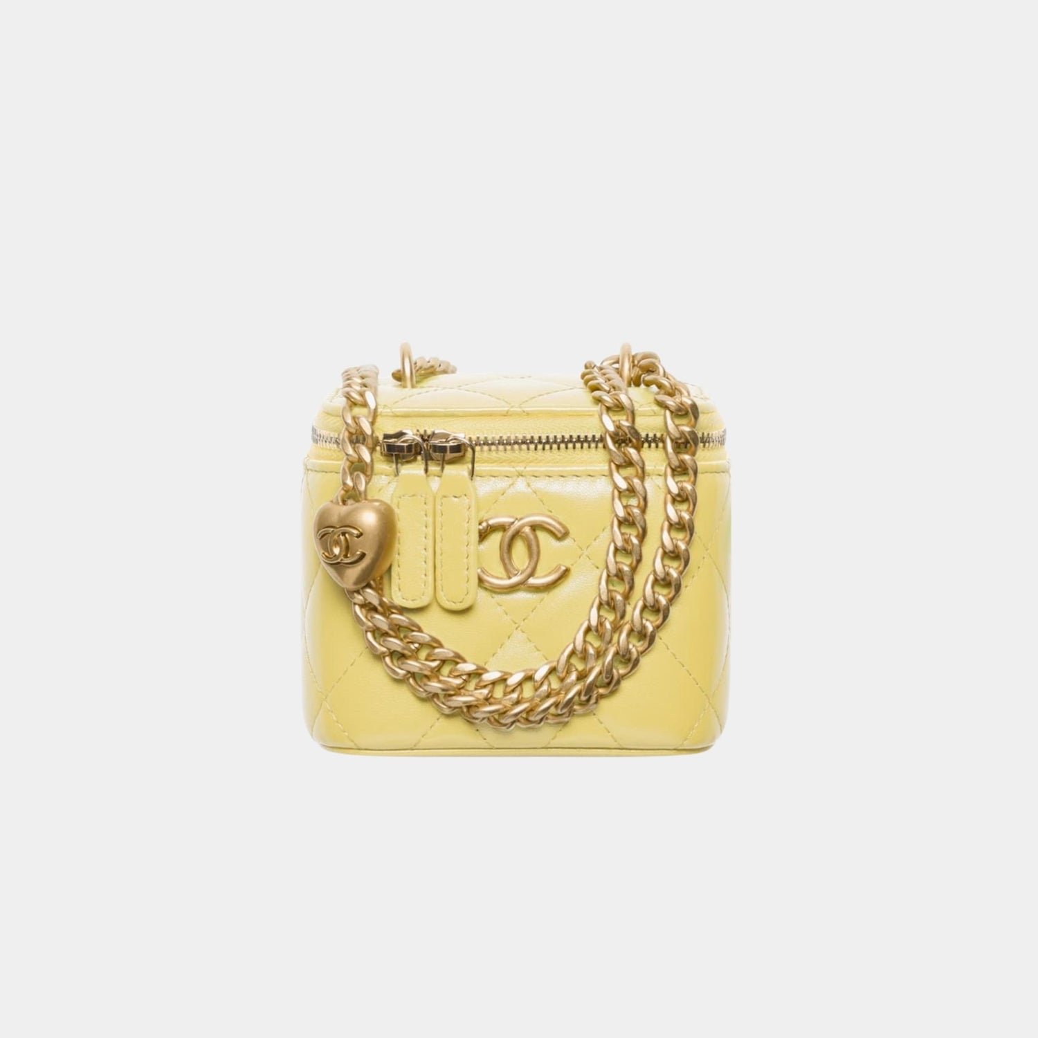 Chanel Small Vanity with Chain in Shiny Lambskin and Gold Tone Metal, Light Yellow