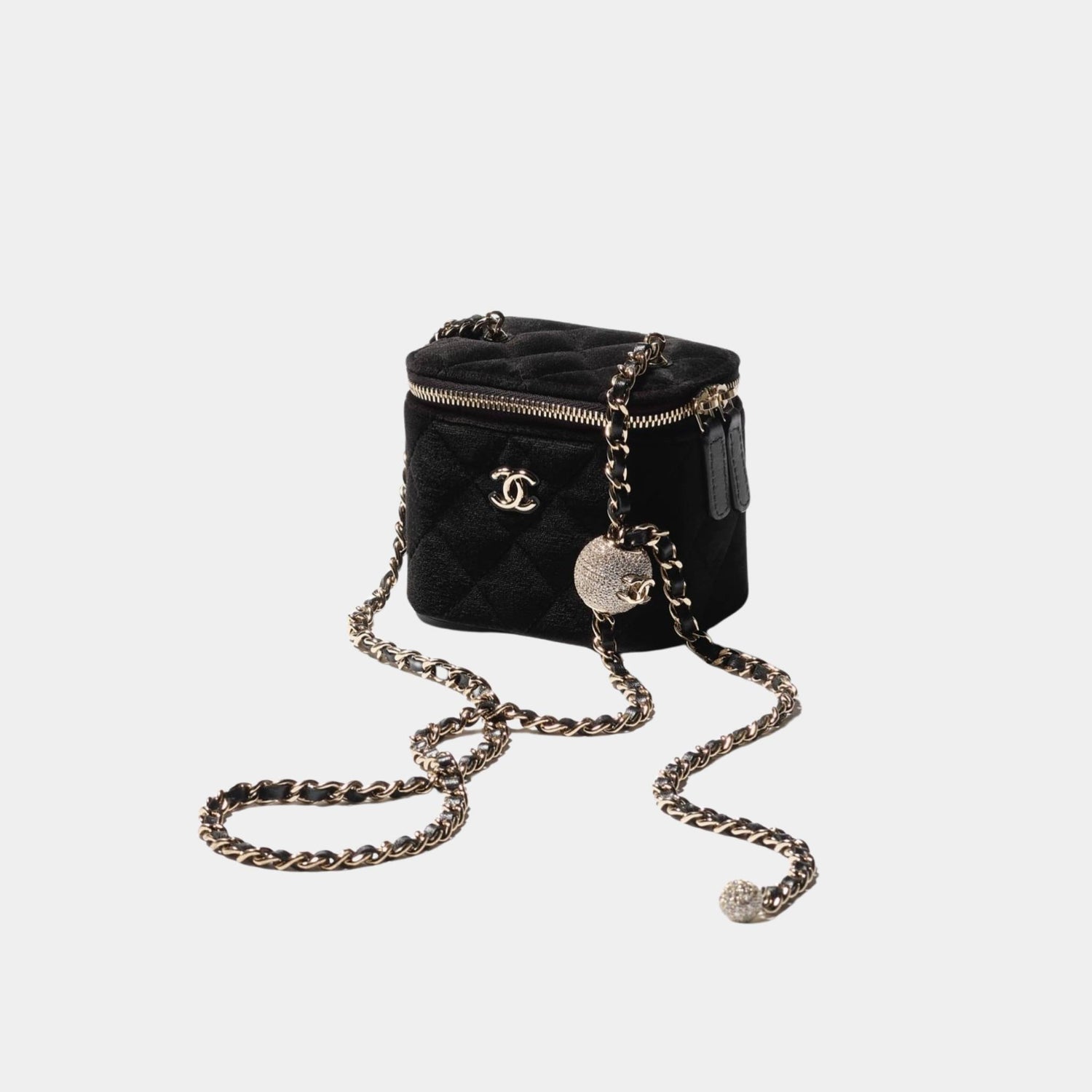 Chanel Small Vanity with Chain in Velvet with Diamante, Black, Side