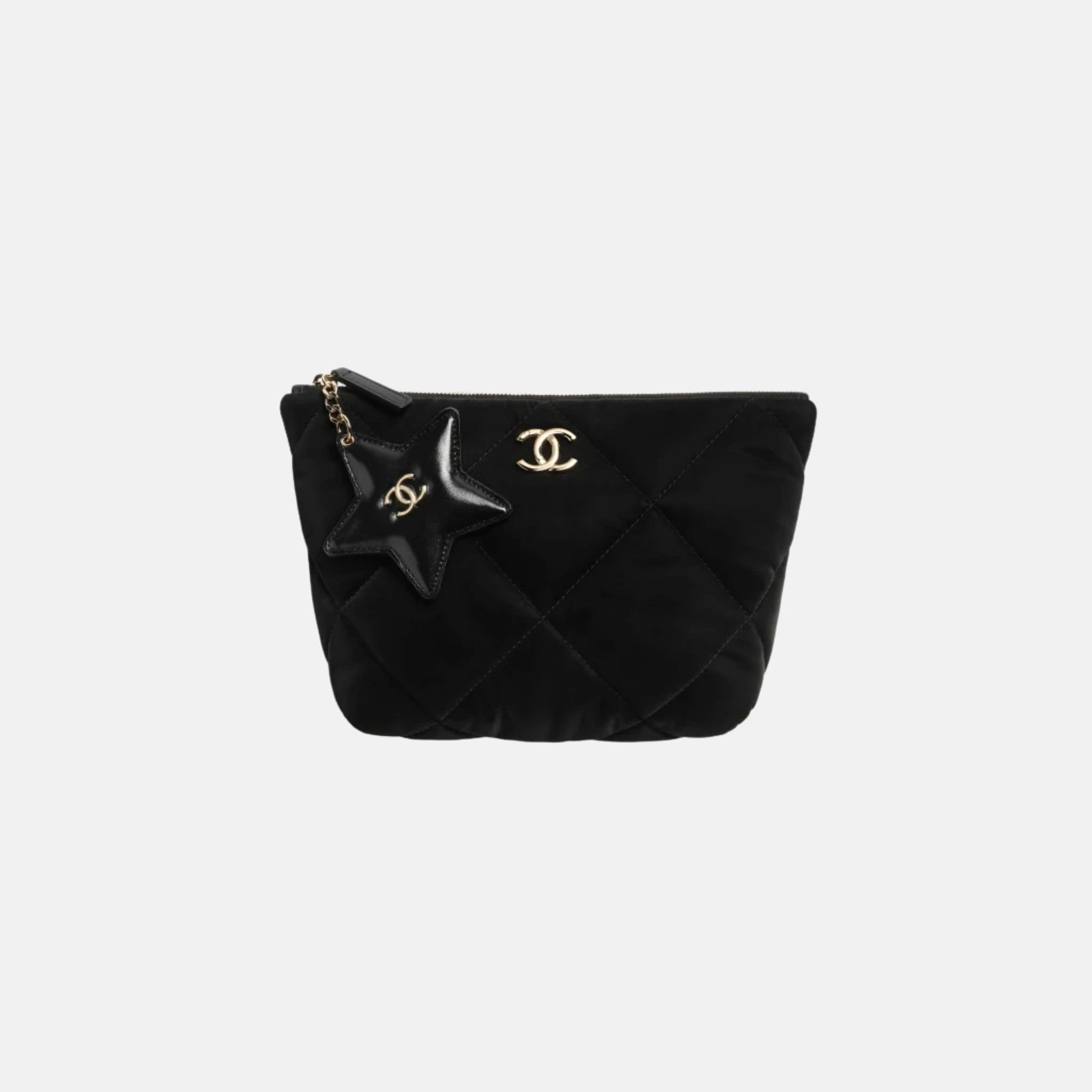 Chanel Small Zipped Case Velvet Nylon Calfskin Gold Tone Metal, Front