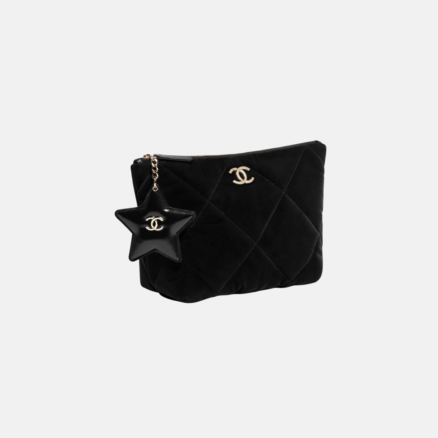 Chanel Small Zipped Case Velvet Nylon Calfskin Gold Tone Metal, Full