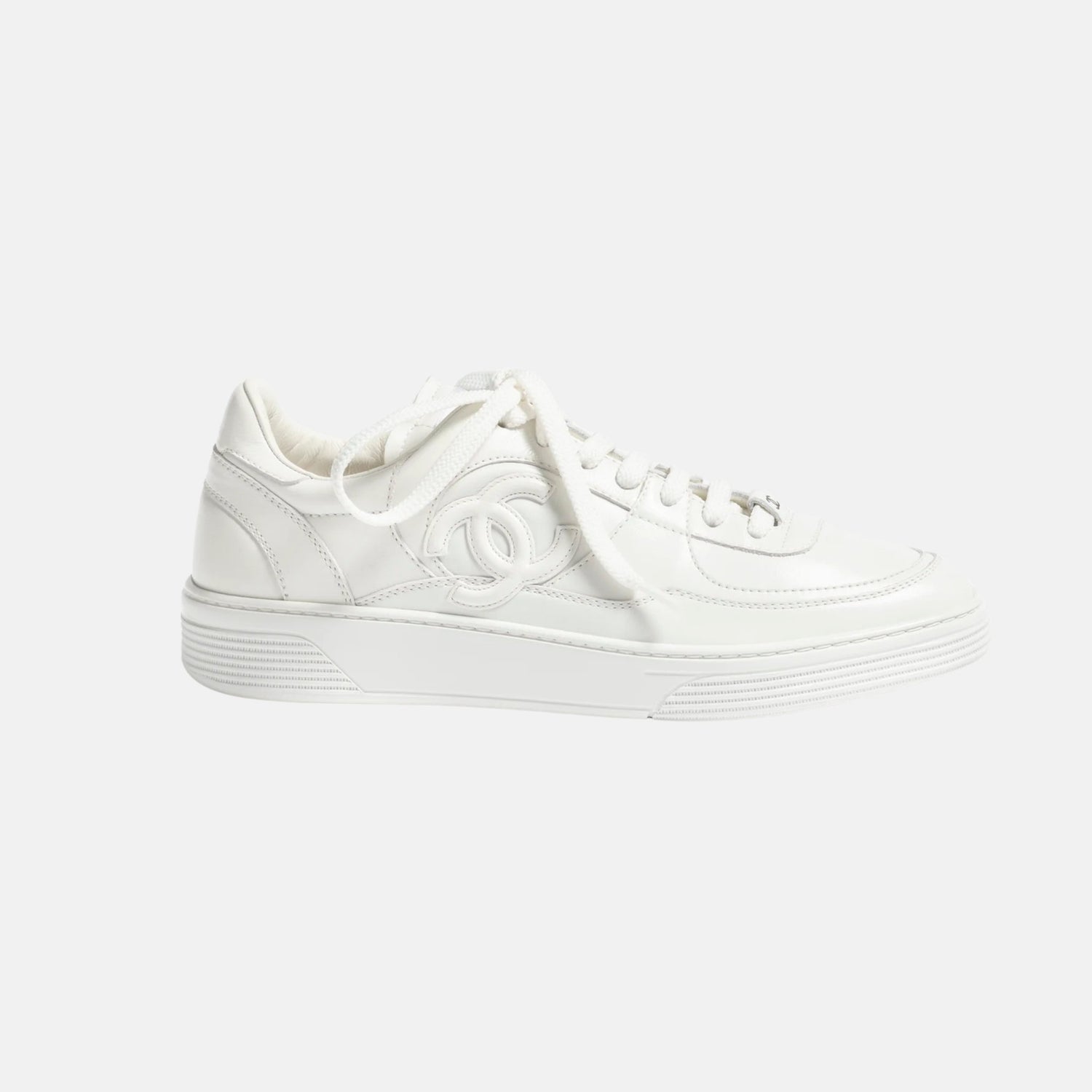 Chanel Sneakers in Calfskin, White, Side