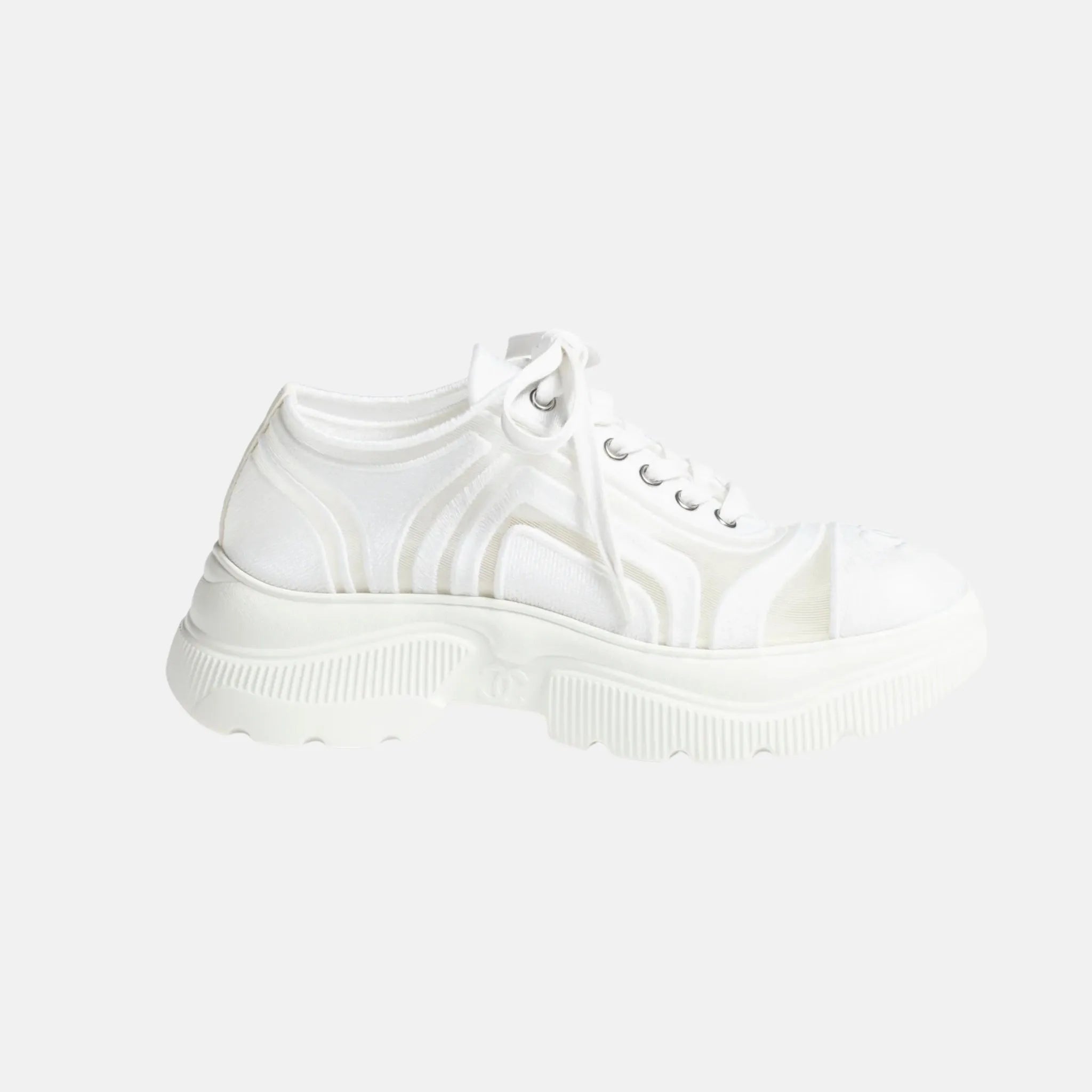 Chanel Sneakers in Mesh and Mixed Fibers, White, Side
