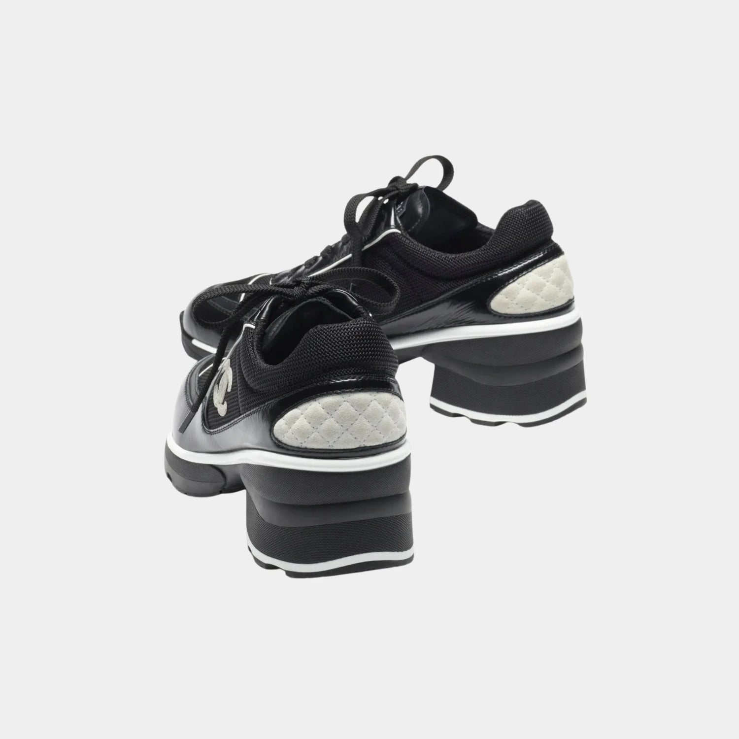 Chanel Sneakers in Mixed Fibers, Shiny and Suede Calfskin, Black, Back