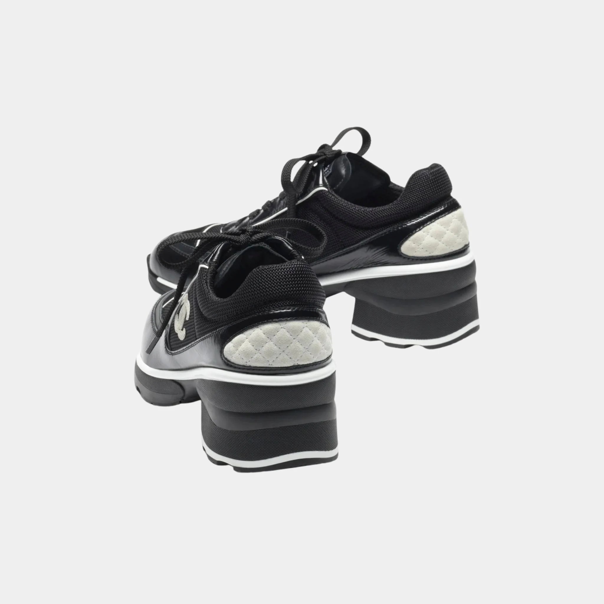 Chanel Sneakers in Mixed Fibers, Shiny and Suede Calfskin, Black, Back
