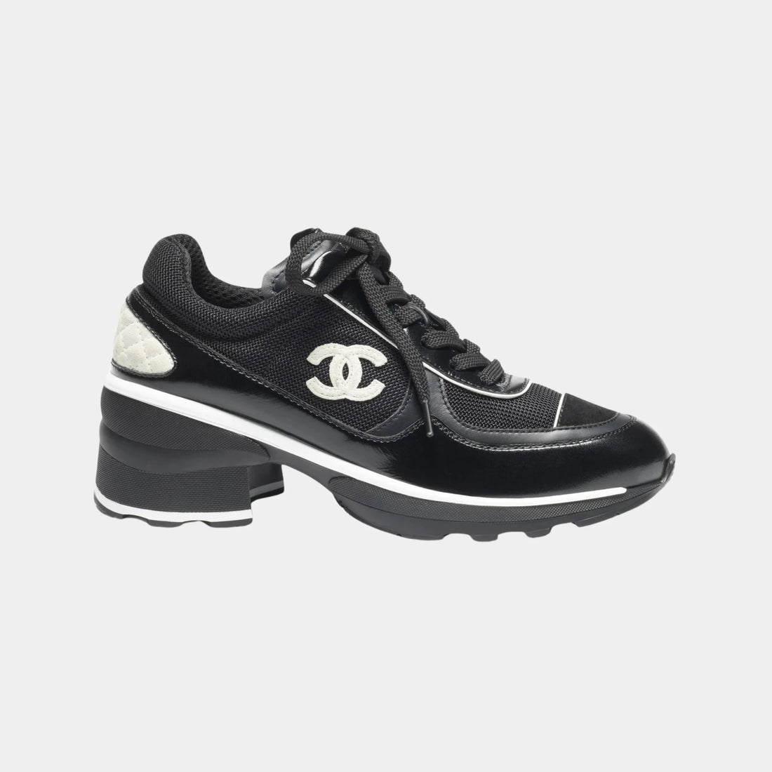 Chanel Sneakers in Mixed Fibers, Shiny and Suede Calfskin, Black, Side