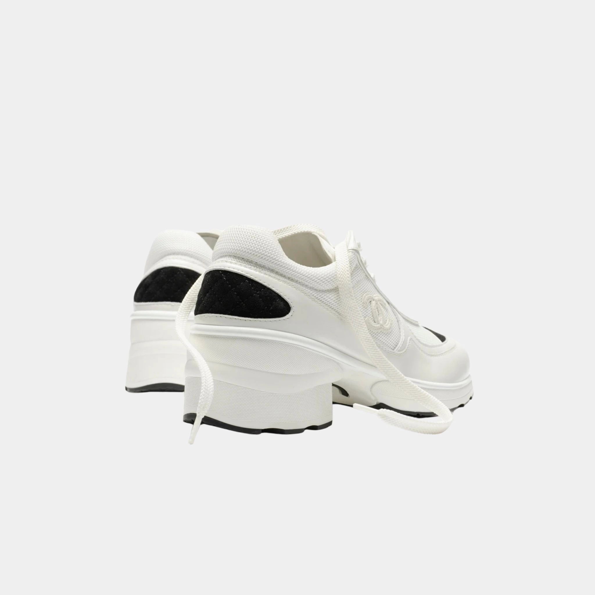 Chanel Sneakers in Mixed Fibers Shiny and Suede Calfskin, Black, White, Back