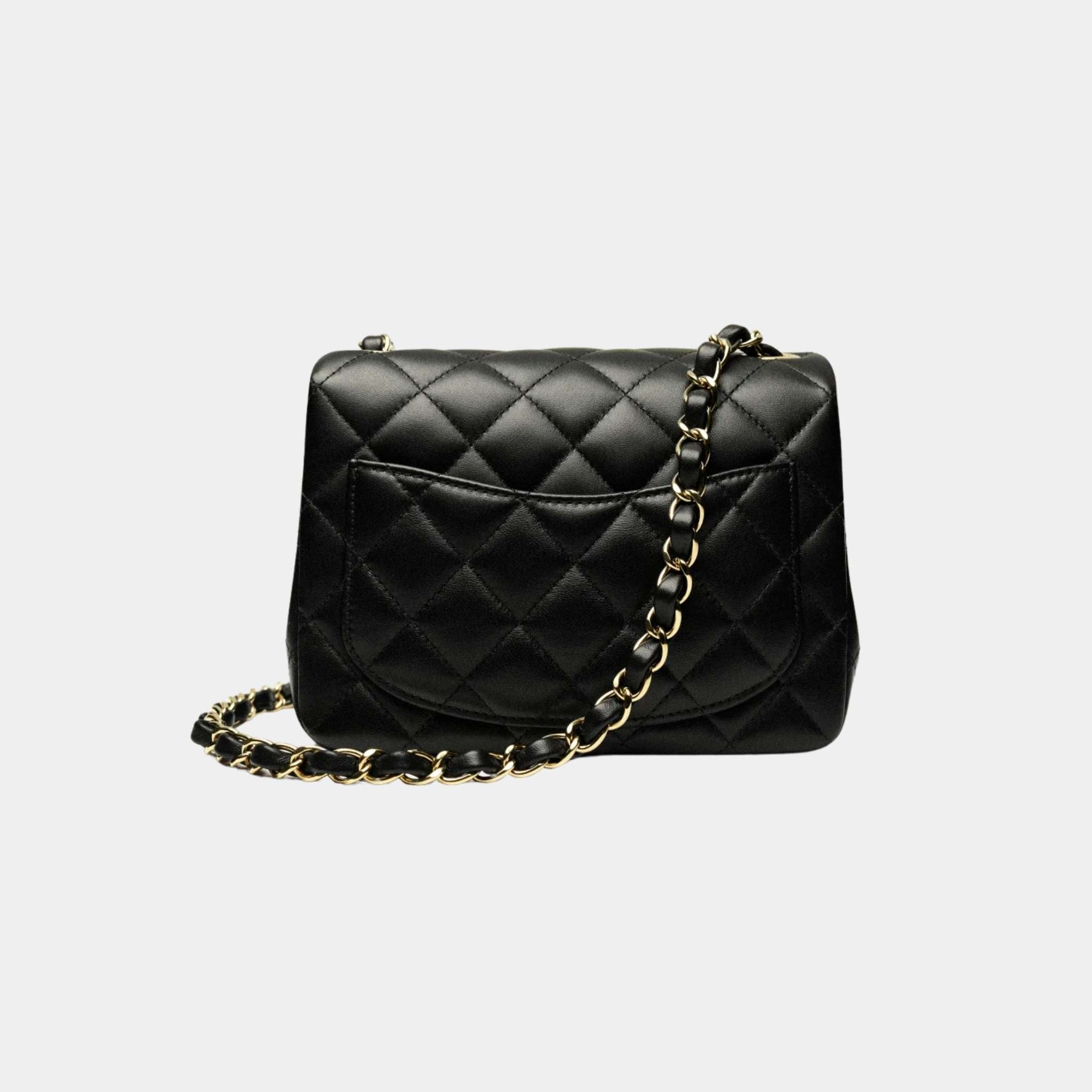 Chanel Square Mini Classic Handbag Lambskin, Black, Back