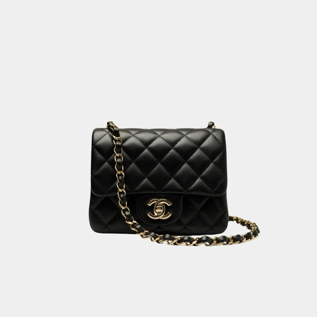 Chanel Square Mini Classic Handbag Lambskin, Black, Front