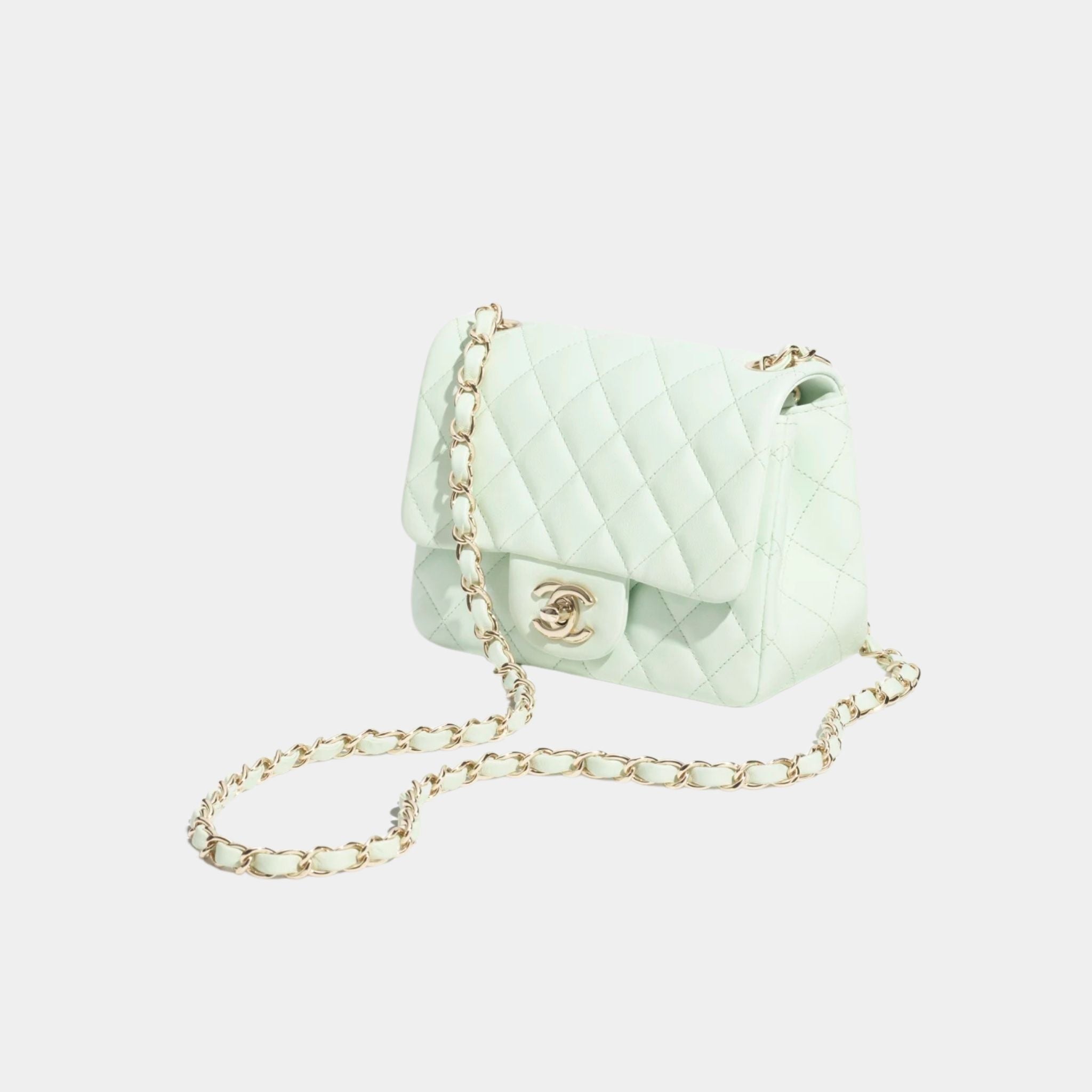 Chanel Square Mini Classic Handbag Lambskin, Light Green, Side