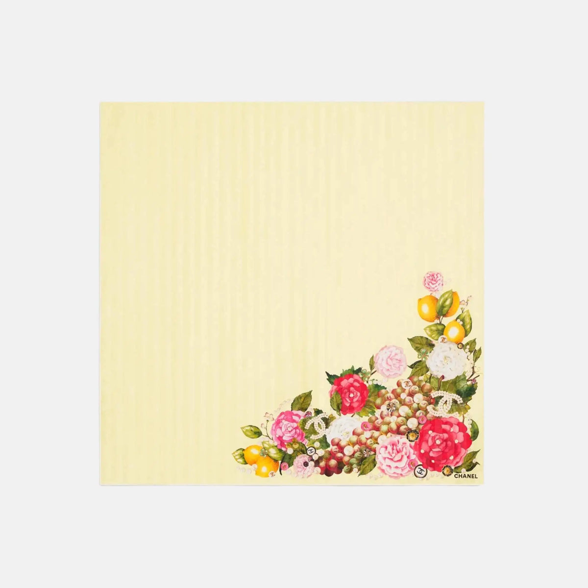 Square Scarf in Silk Jacquard Light Yellow Multicolor and White