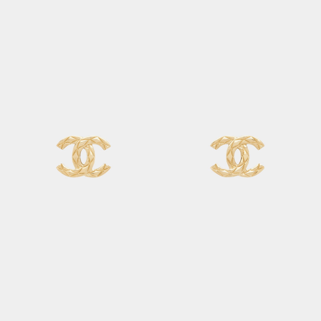 Chanel Stud Embossed CC Earrings Metal Gold