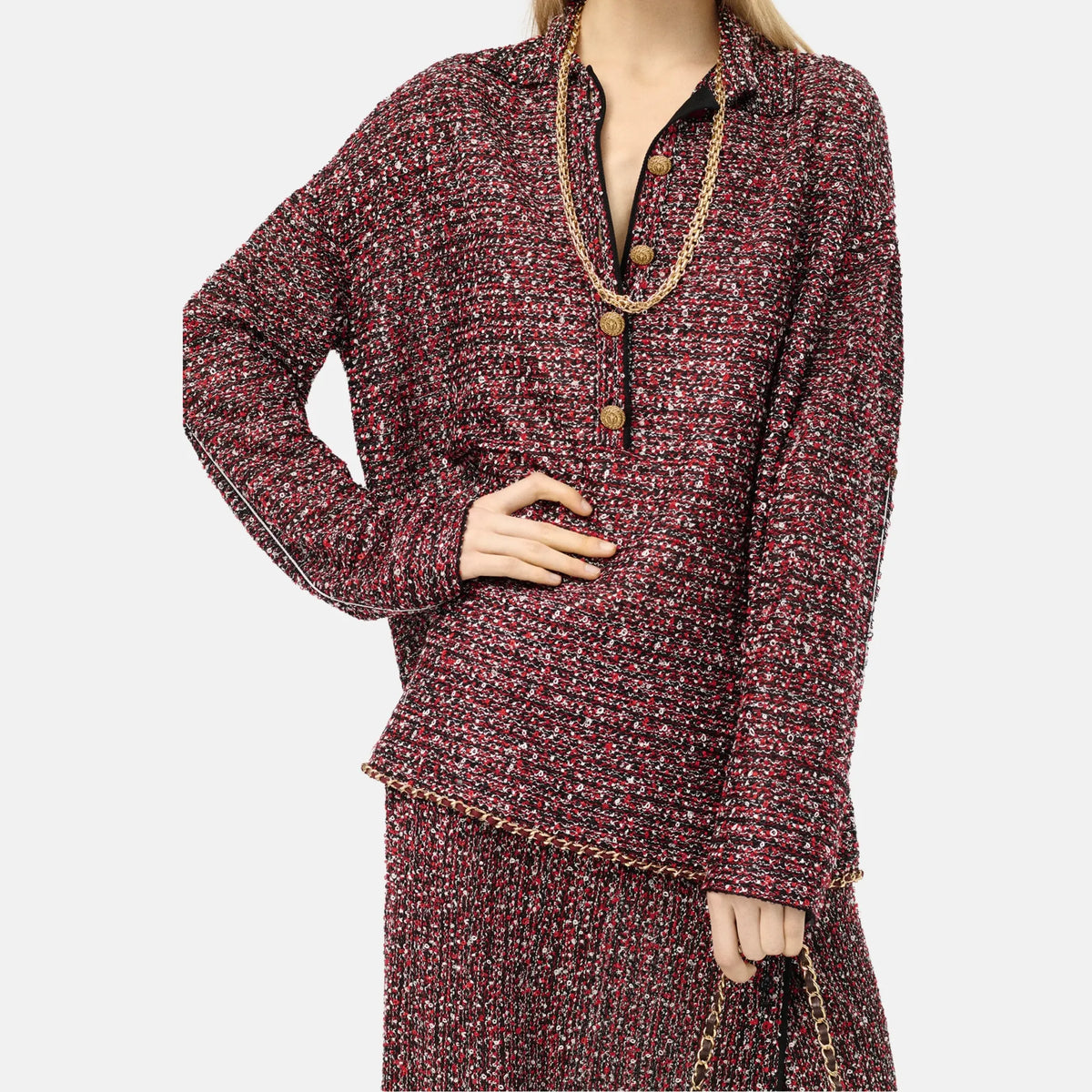 Chanel Sweater Silk Mixed Fibres in Red Ecru