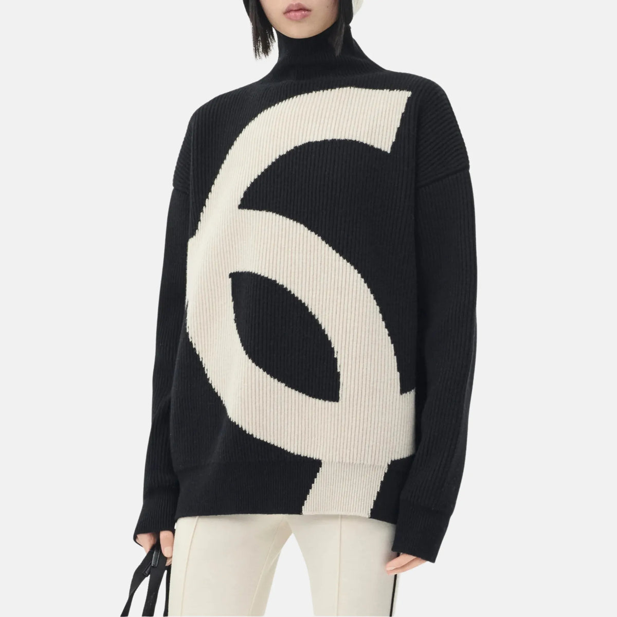 Sweater Wool Cashmere in Black and Ecru