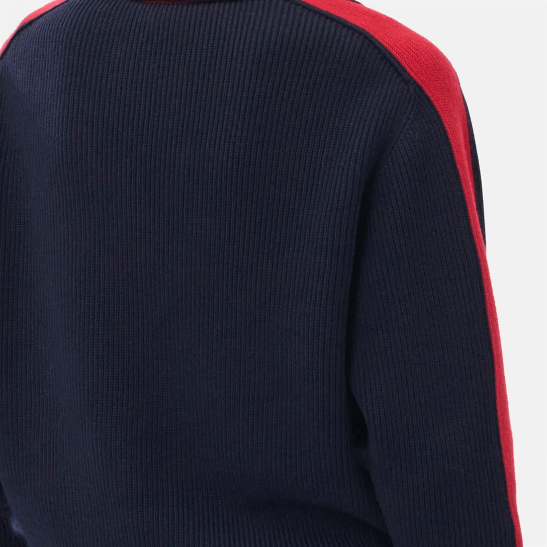 Chanel Sweater Wool in Navy Blue and Red, Coco Neige 2026, close up detail
