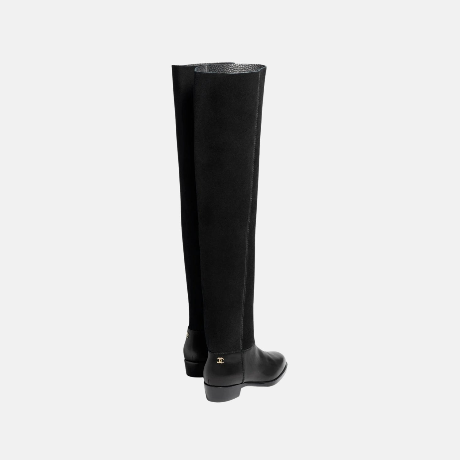 Chanel Thigh Boots In Velvet Calfskin And Calfskin, Black, Back