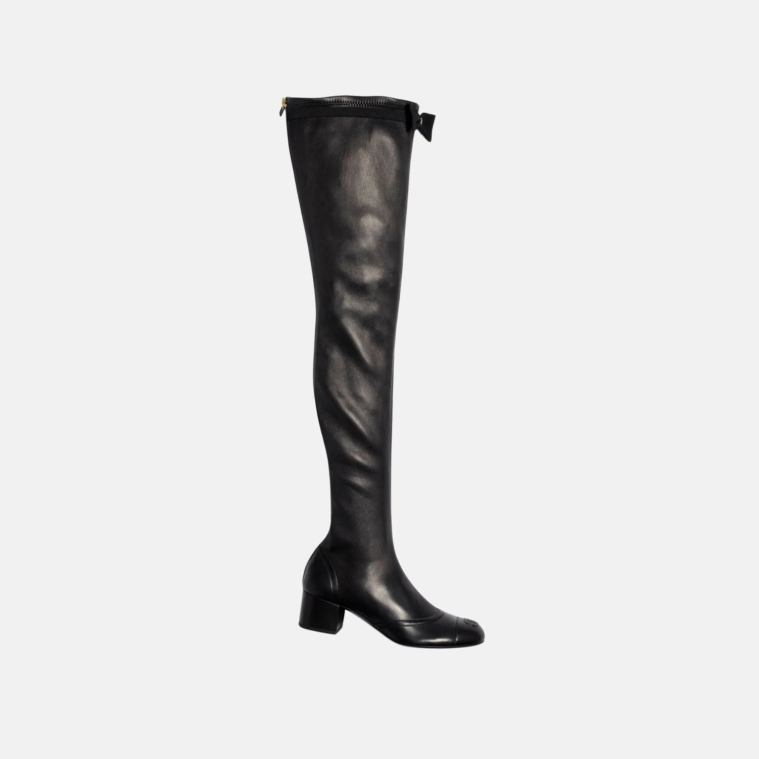 Chanel Thigh-High Boots in Stretch Lamb and Lamb Leather, Front
