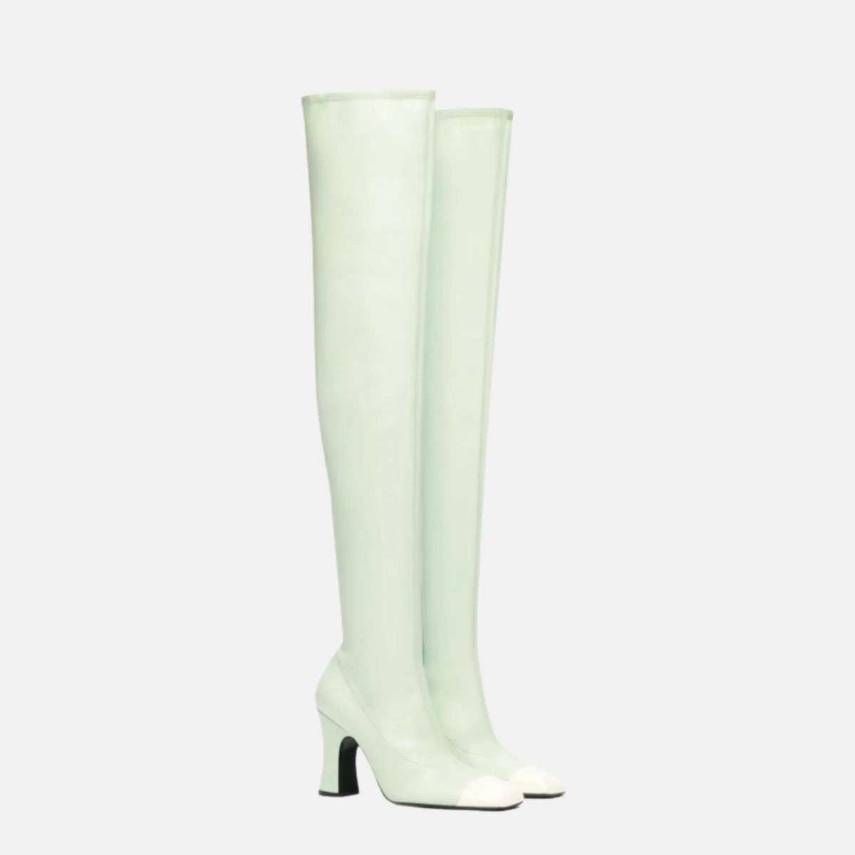 Chanel Thigh High Boots Lambskin and Calfskin in Light Green White, Front