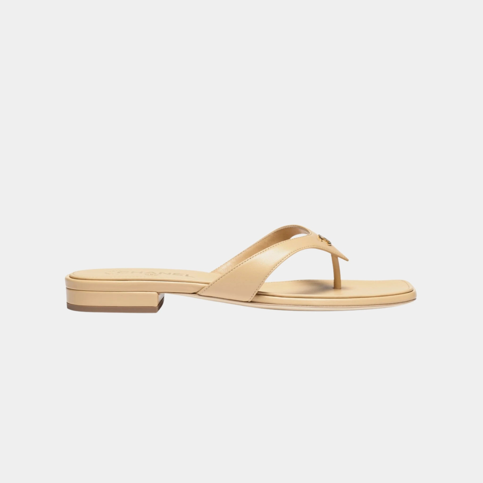 Chanel Thongs in Lambskin, Beige, Side