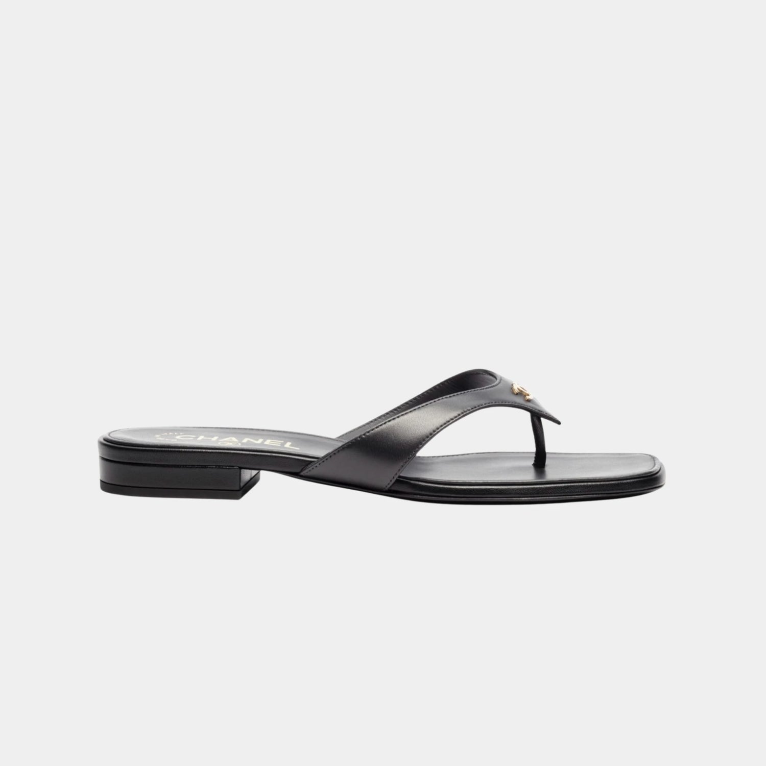 Chanel Thongs in Lambskin, Black, Side