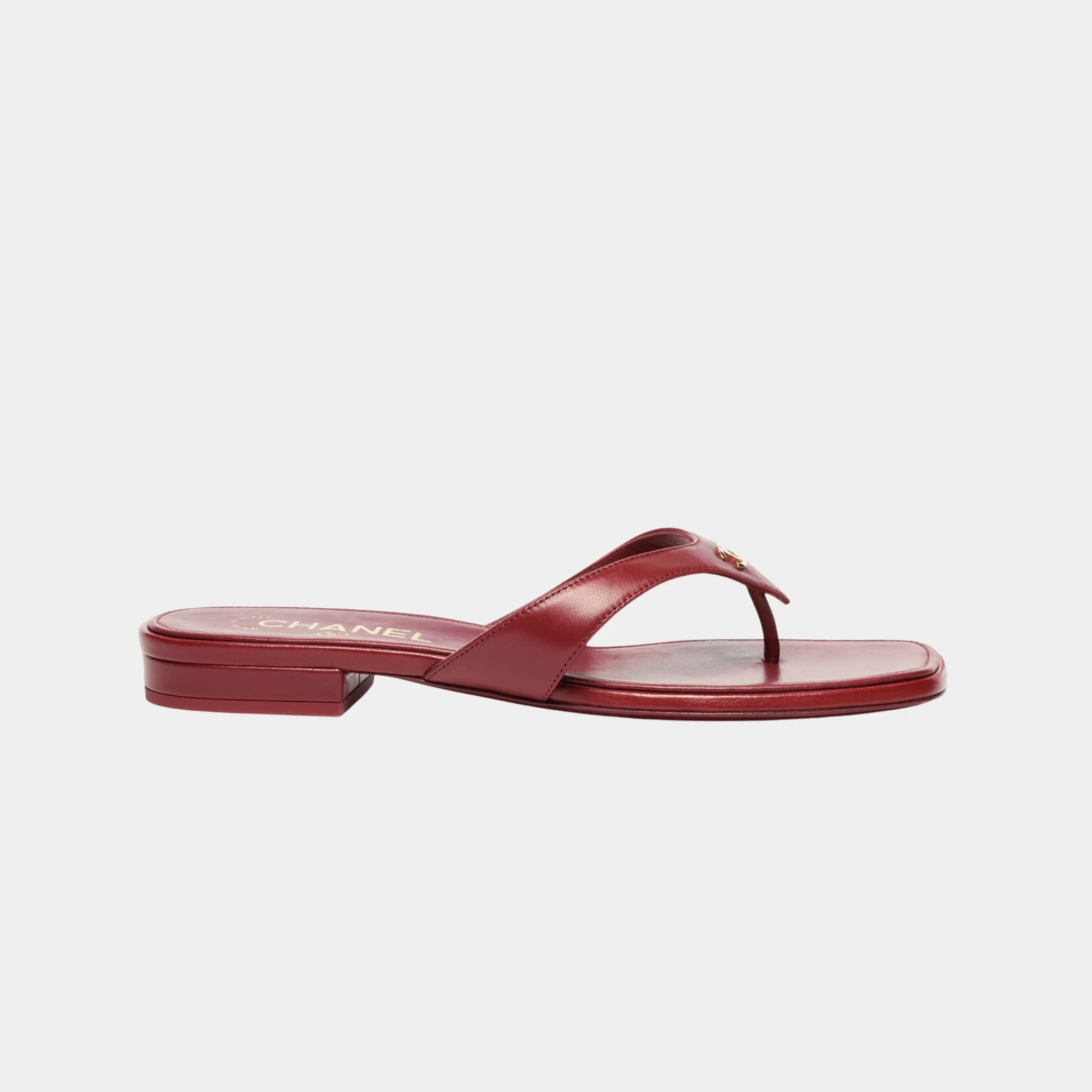 Chanel Thongs in Lambskin, Burgundy, Side