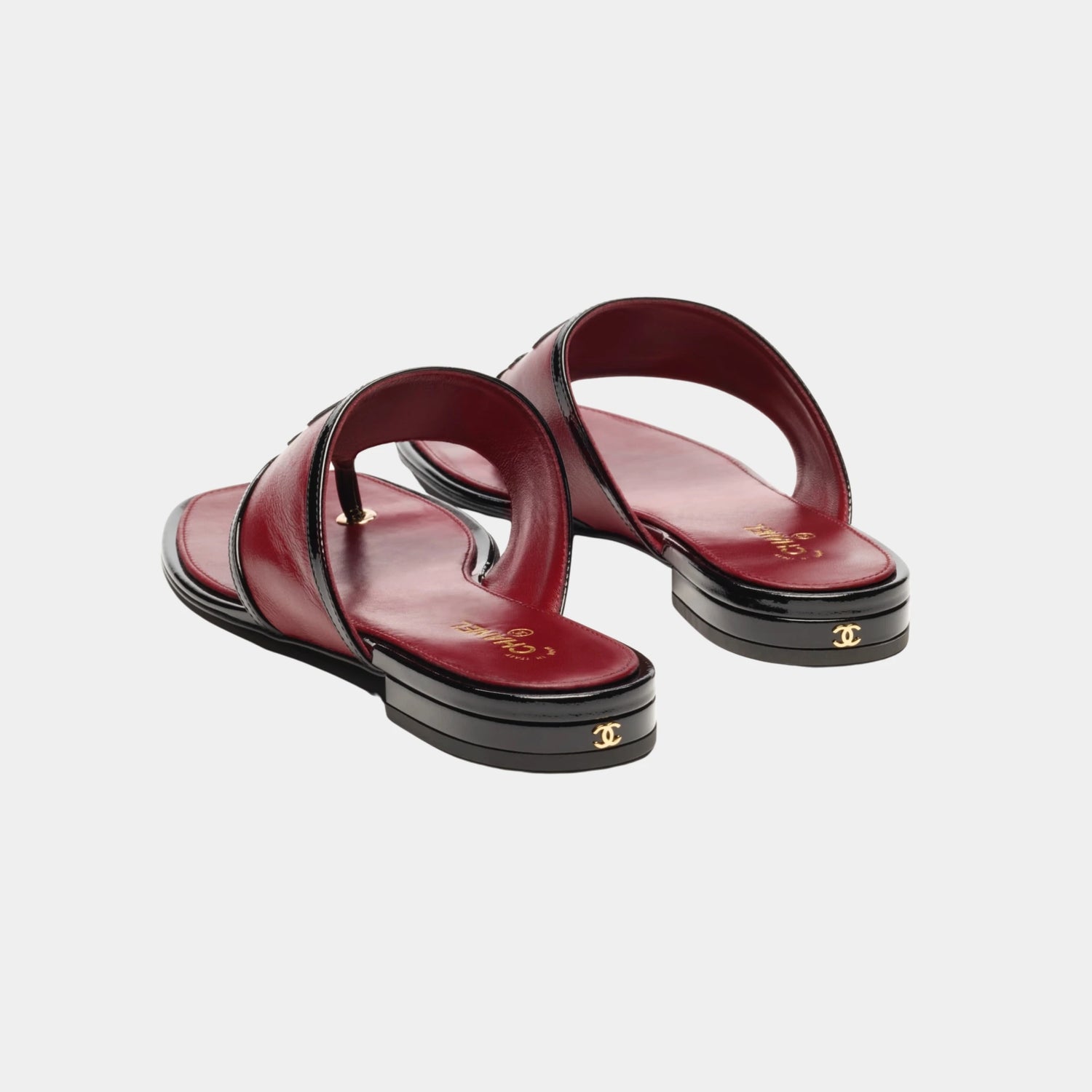 Chanel Thongs Lambskin &amp; Patent Calfskin in Burgundy &amp; Black, Back