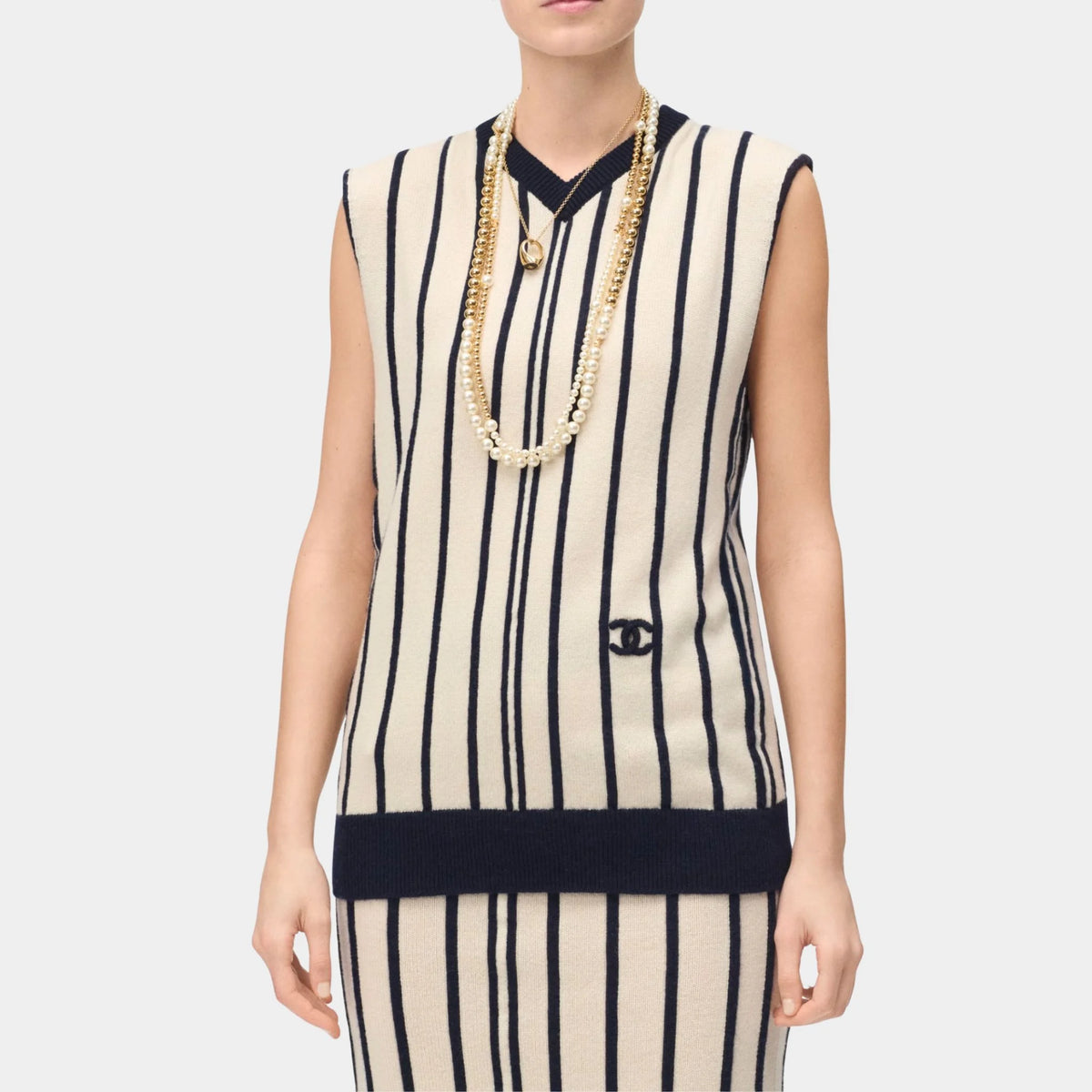 Top Cashmere & Wool Ecru & Dark Navy Blue