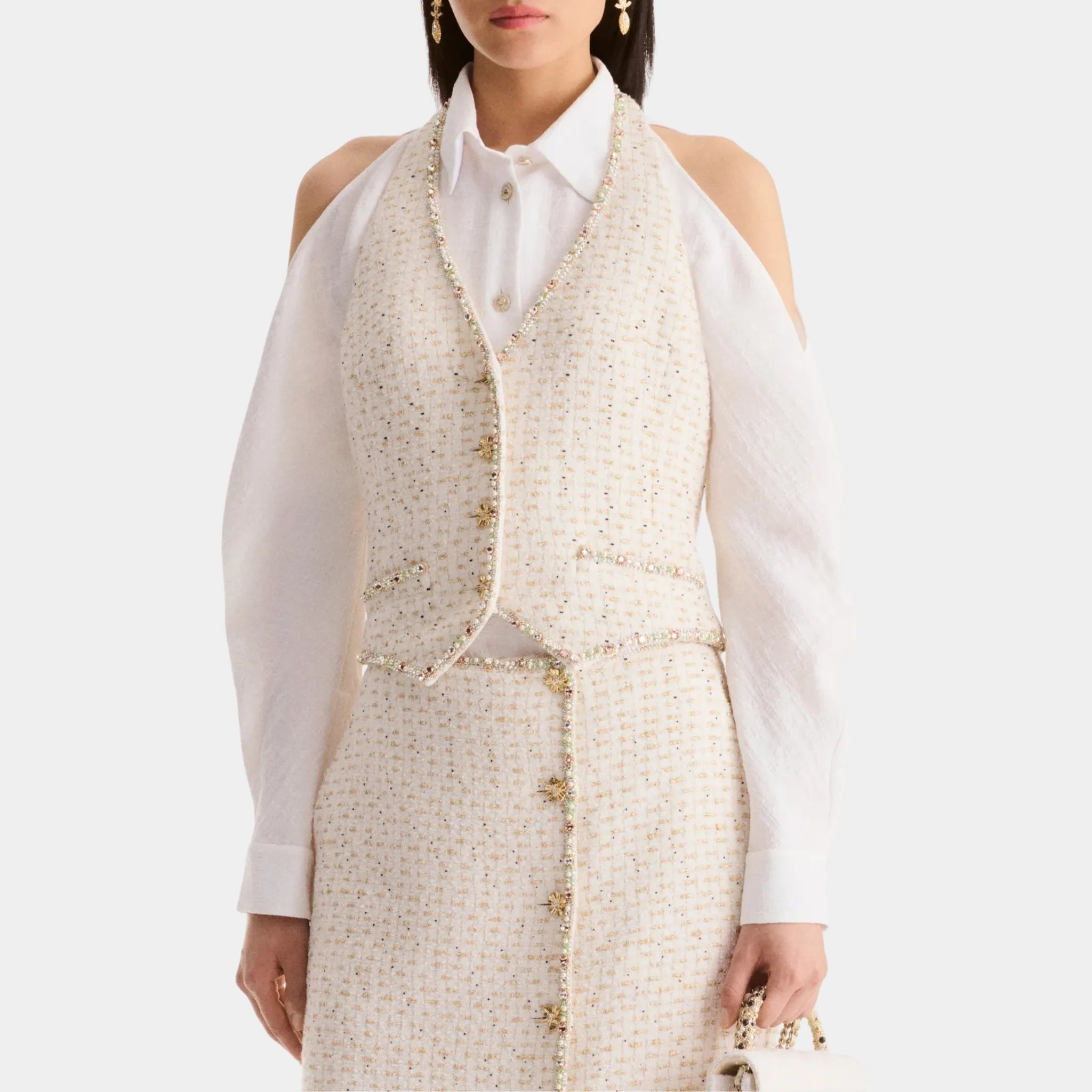 Chanel Top in Embroidered Cotton &amp; Wool Tweed, Front