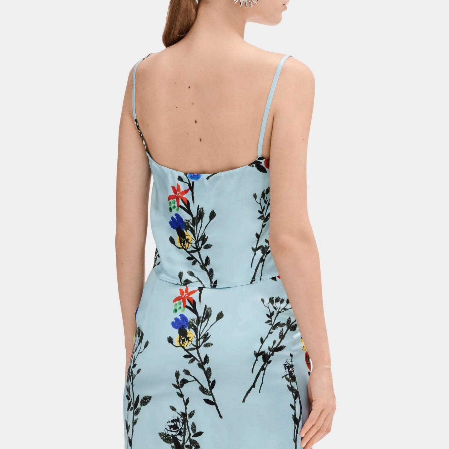 Chanel Top in Printed Silk Satin, Blue, Back