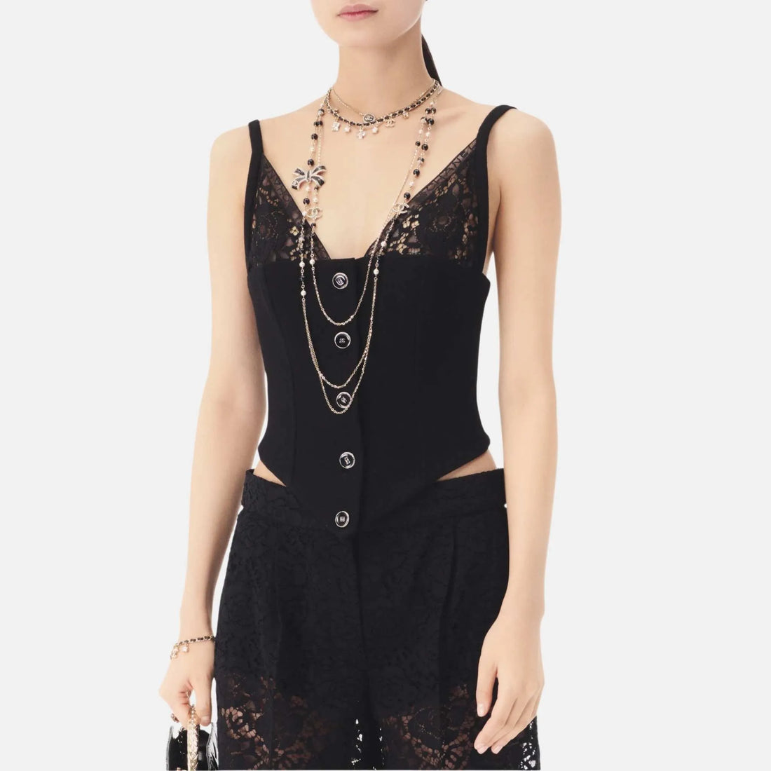 Chanel Top in Wool Crepe and Lace, Close