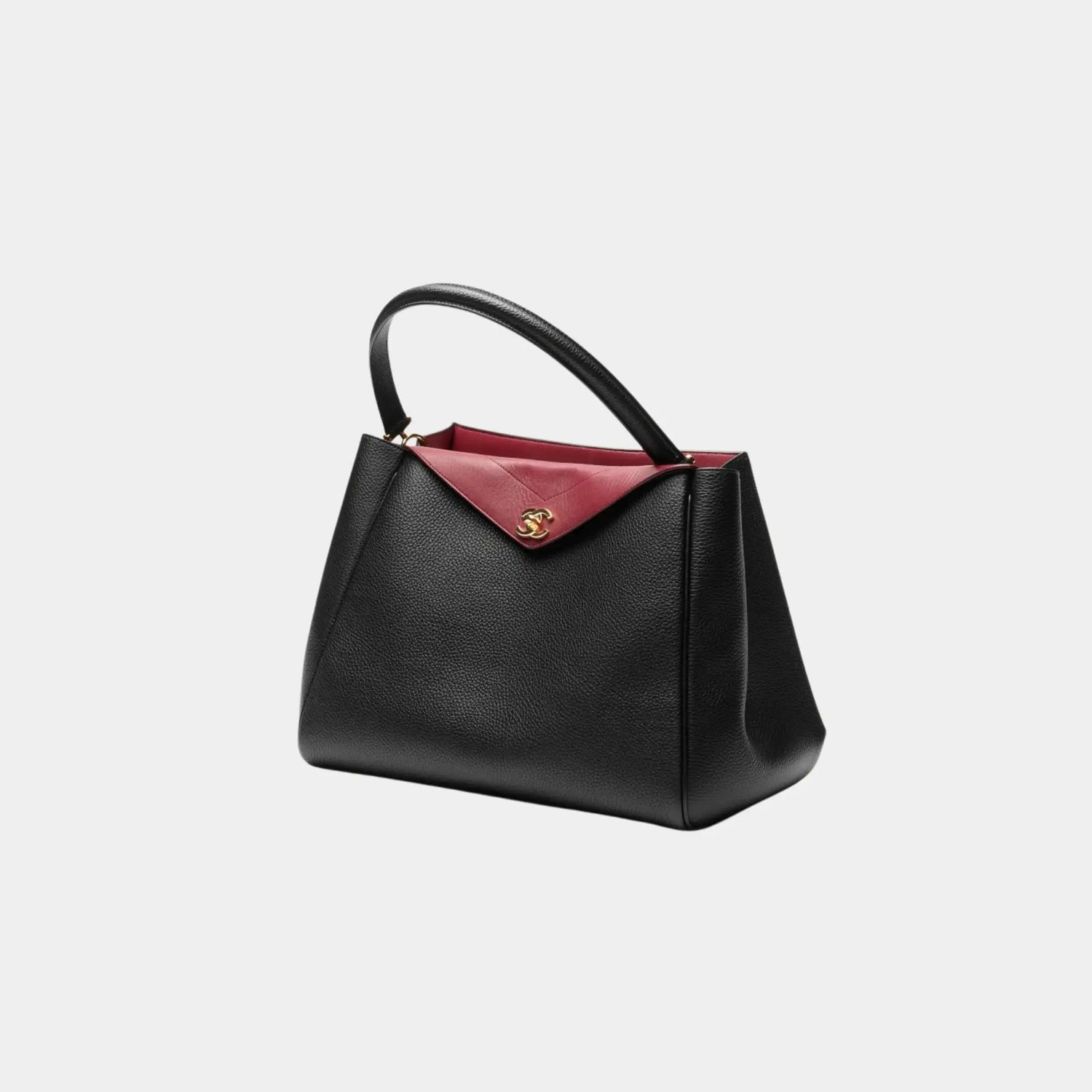 Chanel Tote in Black Burgundy Grained Calfskin &amp; Lambskin, Side