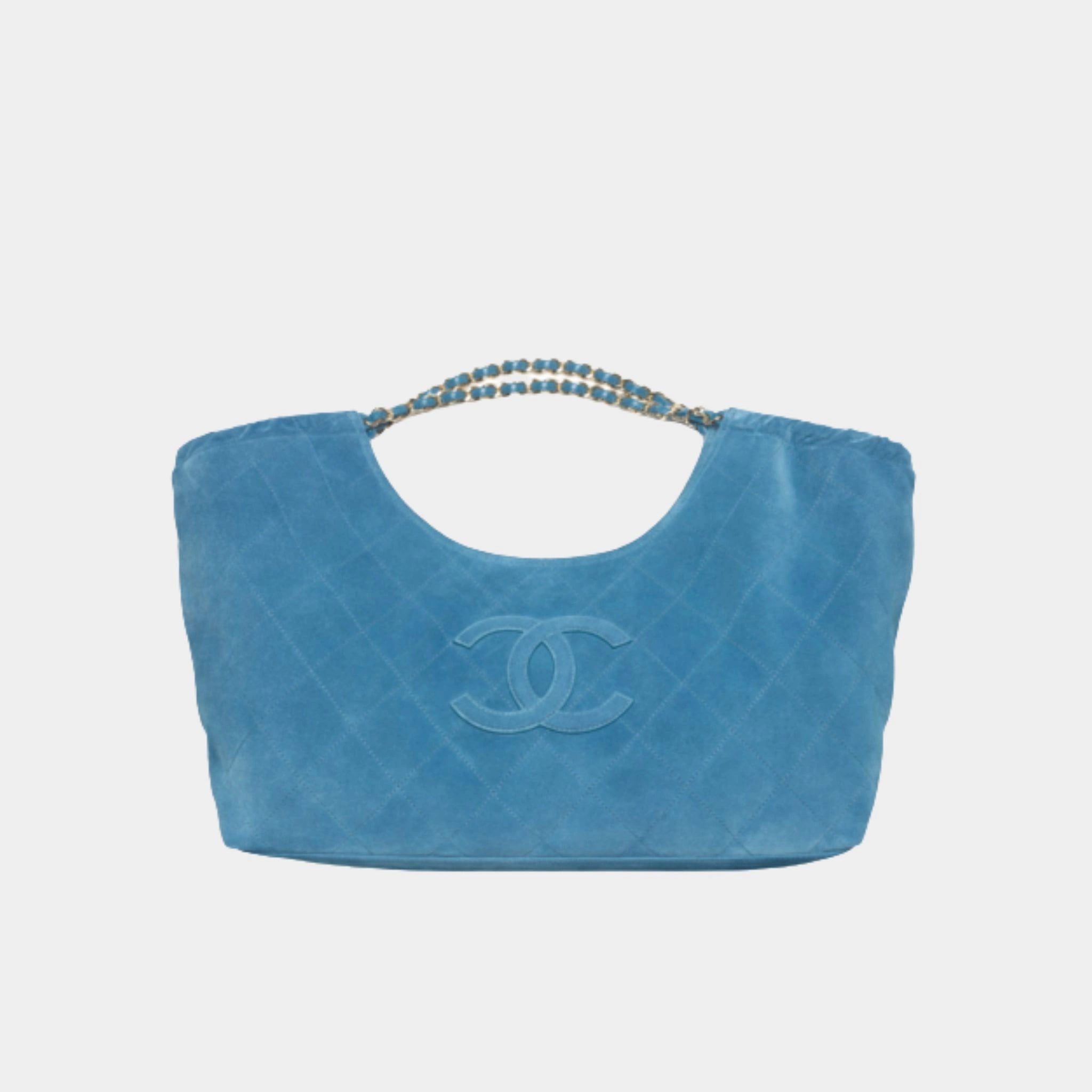 Chanel Tote Suede Calfskin &amp; Gold Metal Blue