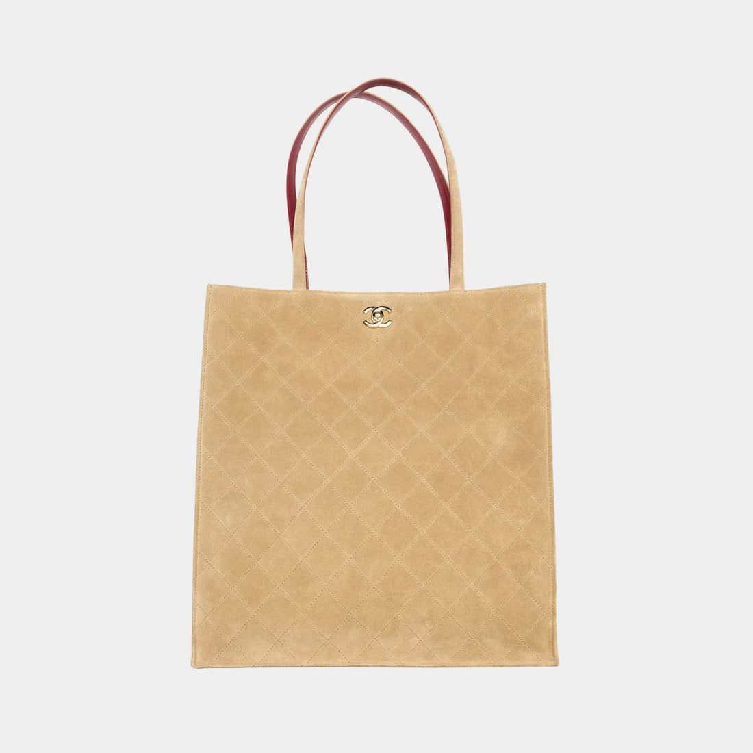 Chanel Tote Suede Calfskin &amp; Gold Metal Dark Beige