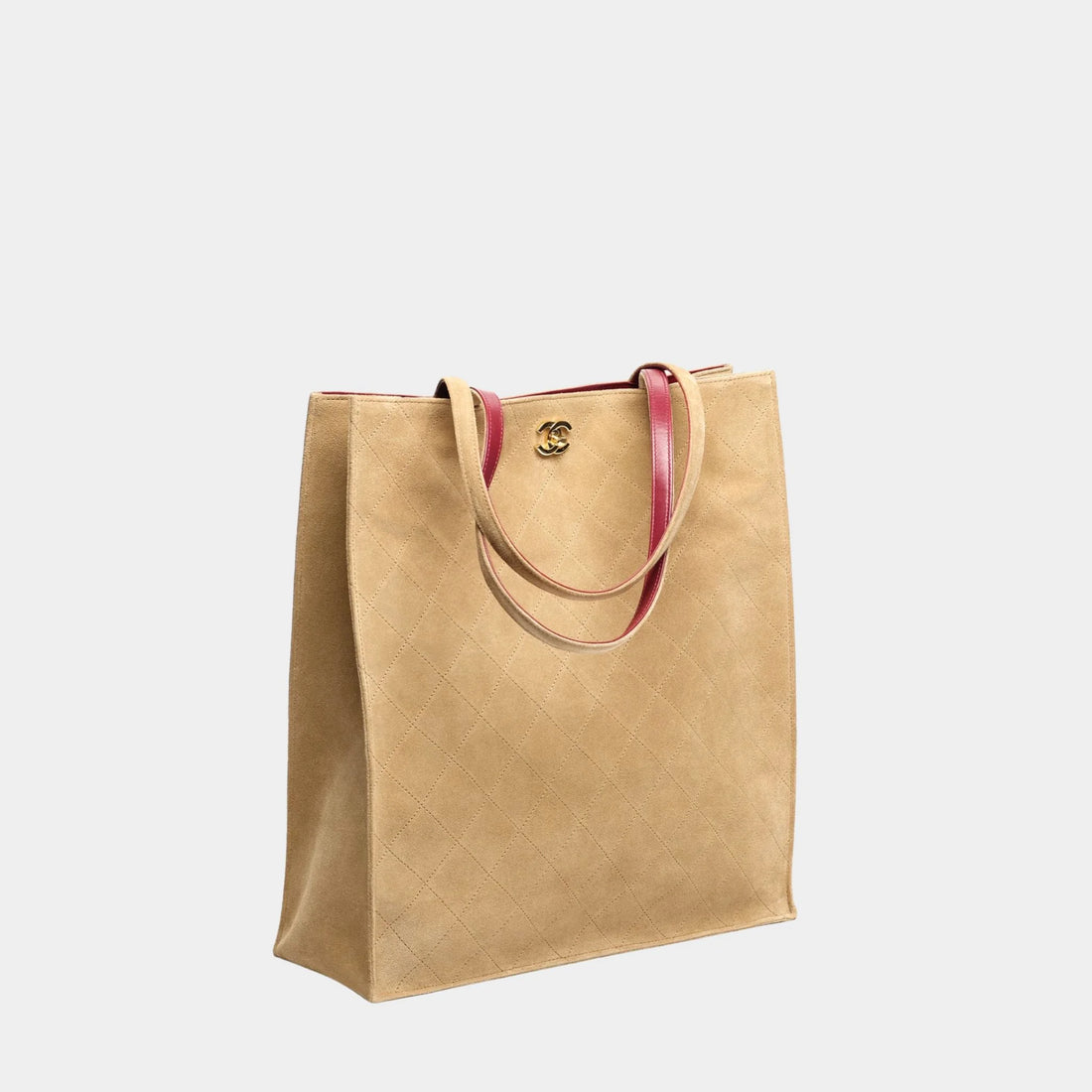 Chanel Tote Suede Calfskin & Gold Metal Dark Beige