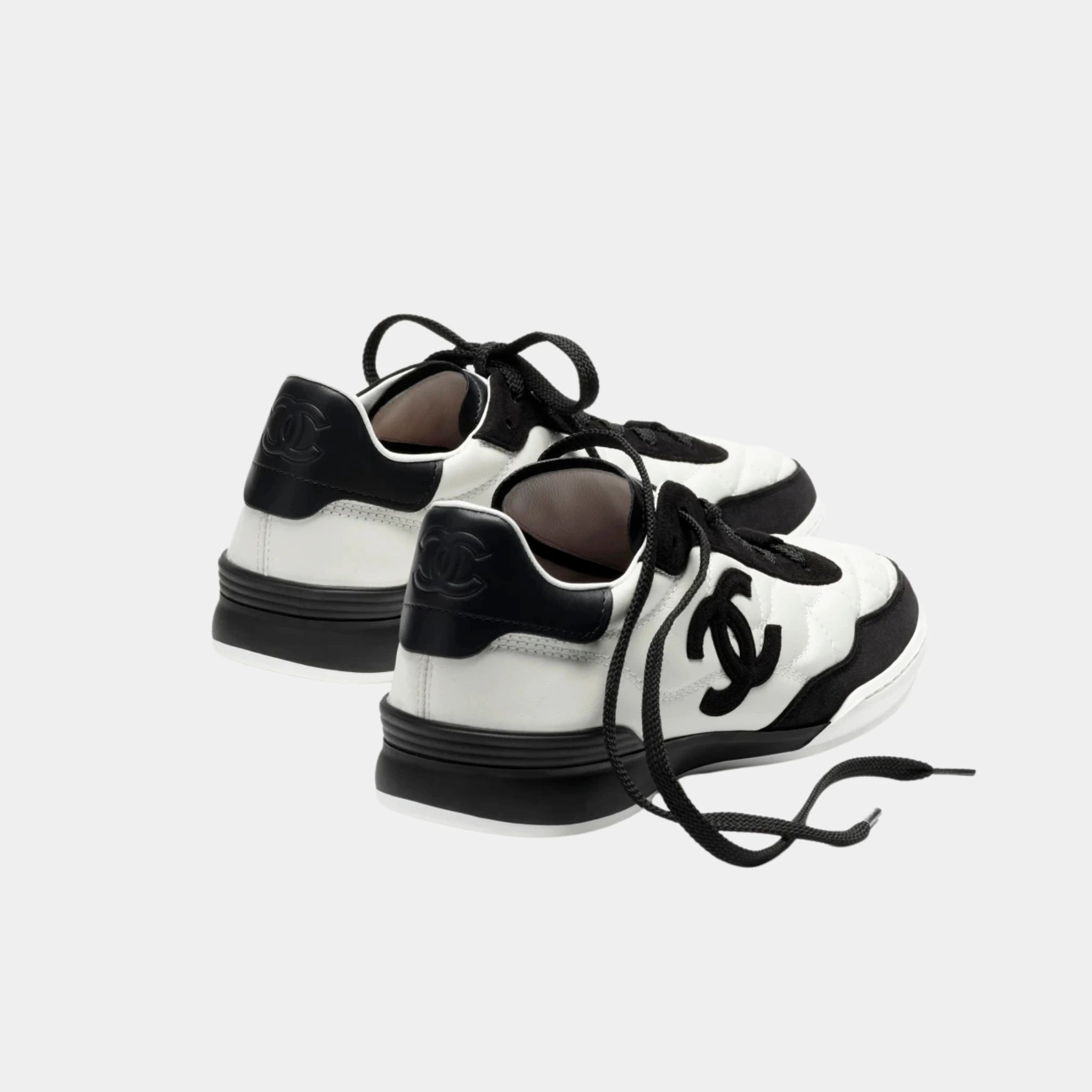 Chanel Trainers in Calfskin &amp; Suede Kidskin, White, Black, Back